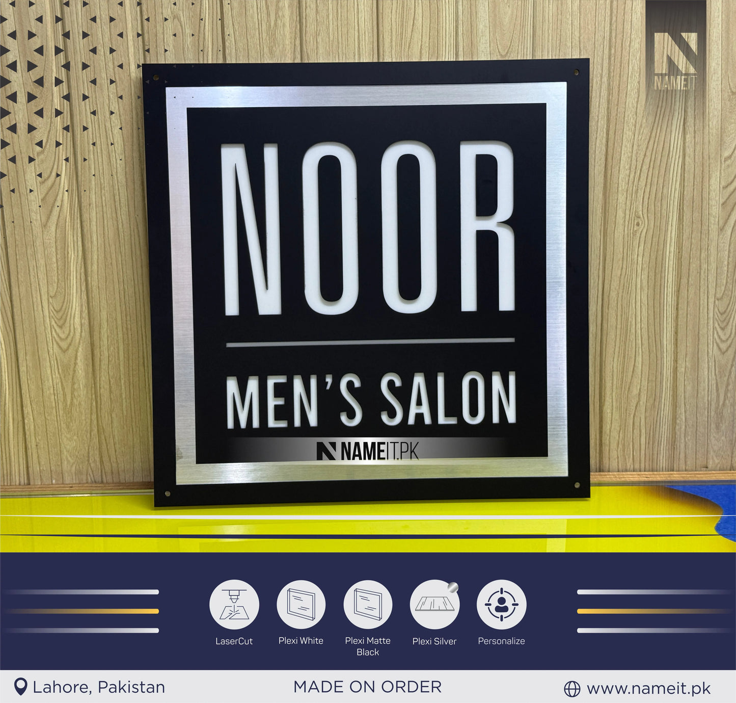 Name Sing,Hair Salon Personalized Name Board | Customized Shop Display Plate for Salon, Spa, Clinic, Office | Indoor Outdoor Acrylic Sign Board