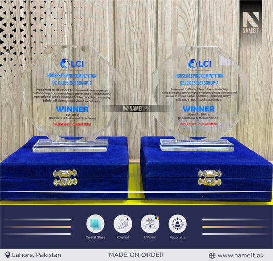 Trophy, Printed Crystal Glass Award, Custom Crystal Award with Text & Logo, Free Design Assistant, Gift for Employee, Coworker