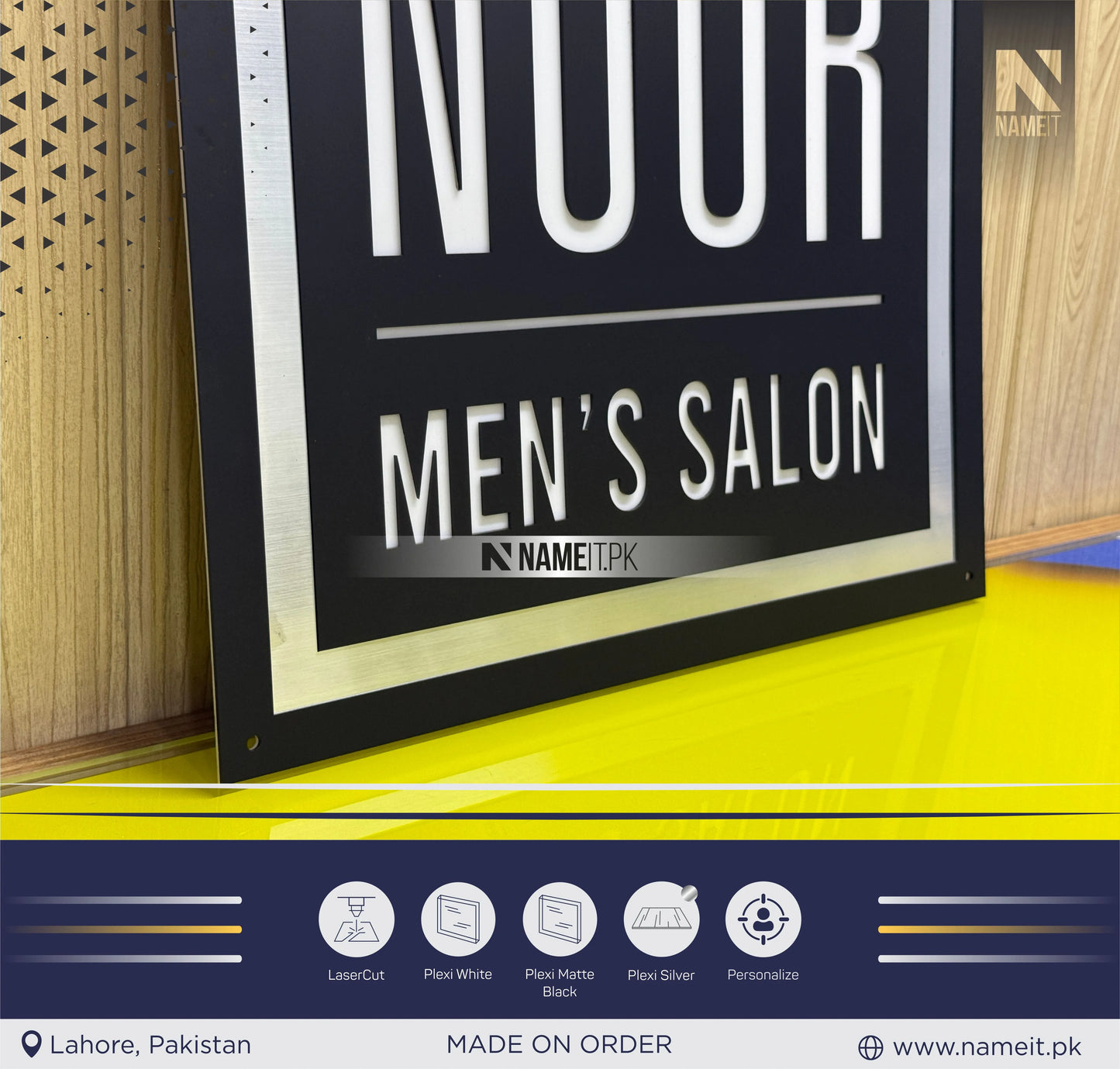 Name Sing,Hair Salon Personalized Name Board | Customized Shop Display Plate for Salon, Spa, Clinic, Office | Indoor Outdoor Acrylic Sign Board