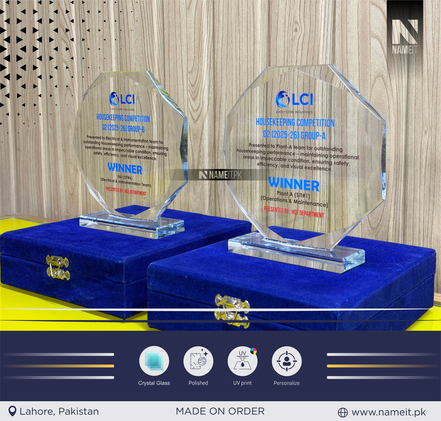 Trophy, Printed Crystal Glass Award, Custom Crystal Award with Text & Logo, Free Design Assistant, Gift for Employee, Coworker