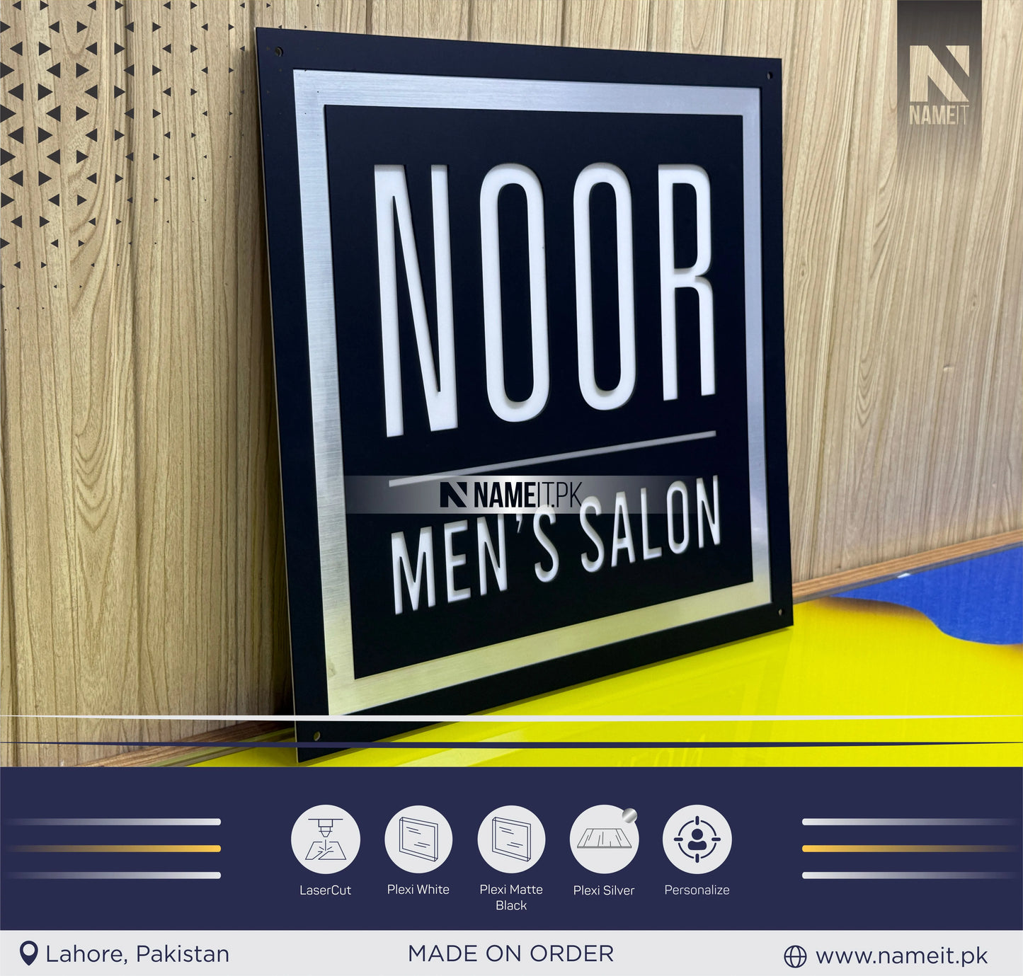 Name Sing,Hair Salon Personalized Name Board | Customized Shop Display Plate for Salon, Spa, Clinic, Office | Indoor Outdoor Acrylic Sign Board