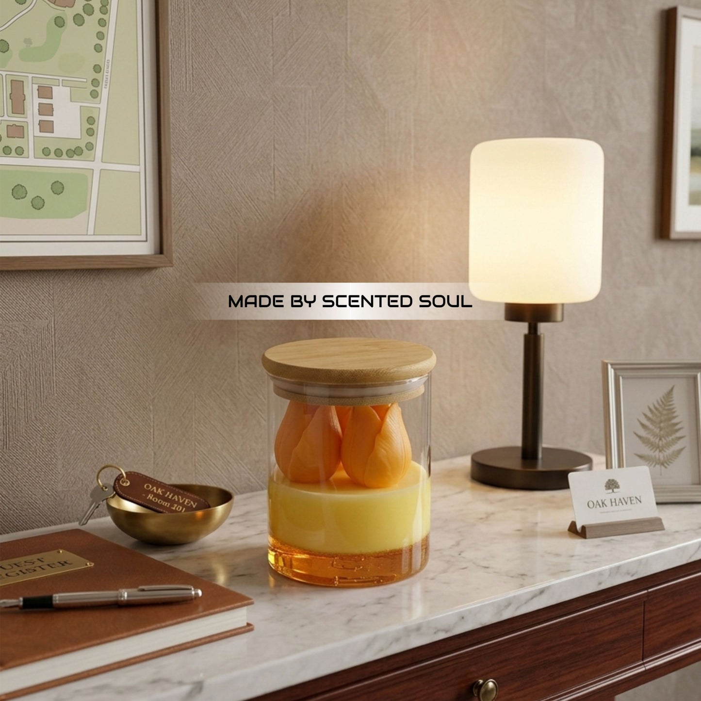 Luxury Tulip Candle in Glass Jar with Wooden Lid – Handmade Aromatherapy Soy Wax Candle – Aesthetic Home Decor Gift – Romantic Floral Scented Candle for Bedroom, Wedding & Spa Decor