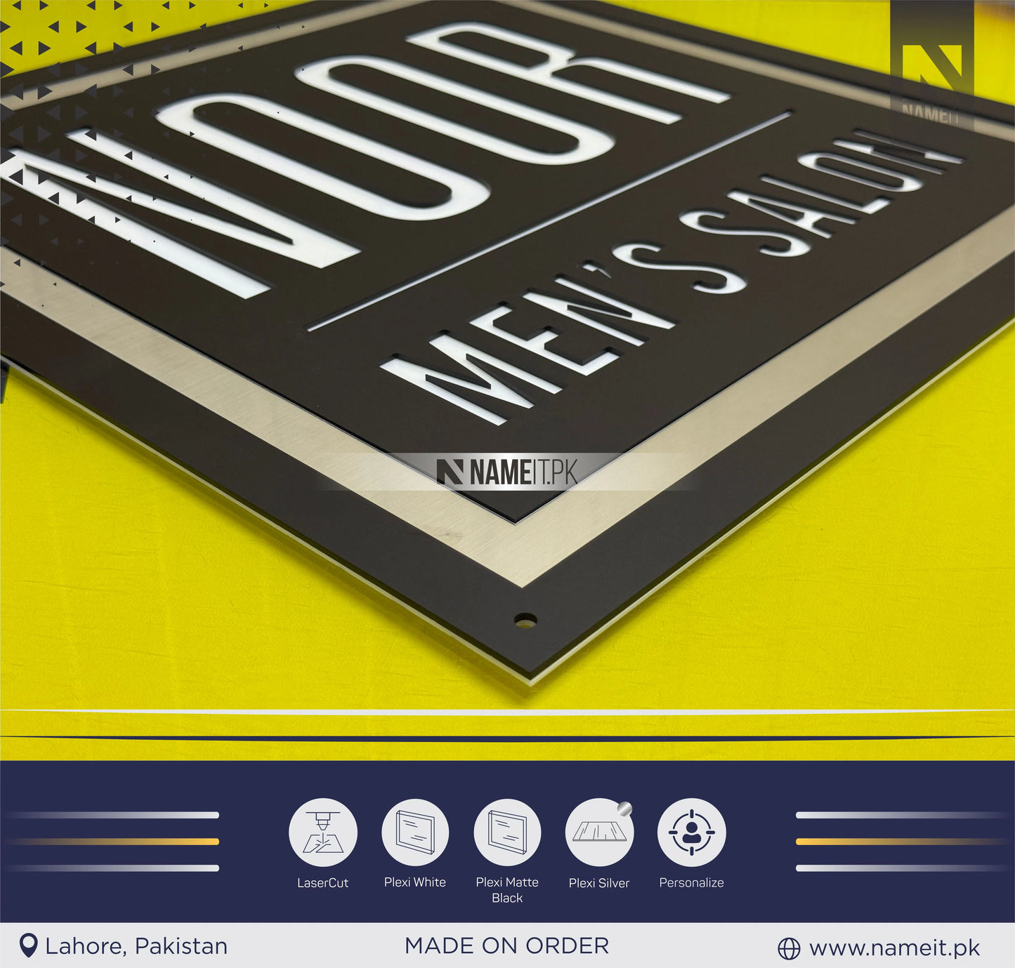 Name Sing,Hair Salon Personalized Name Board | Customized Shop Display Plate for Salon, Spa, Clinic, Office | Indoor Outdoor Acrylic Sign Board