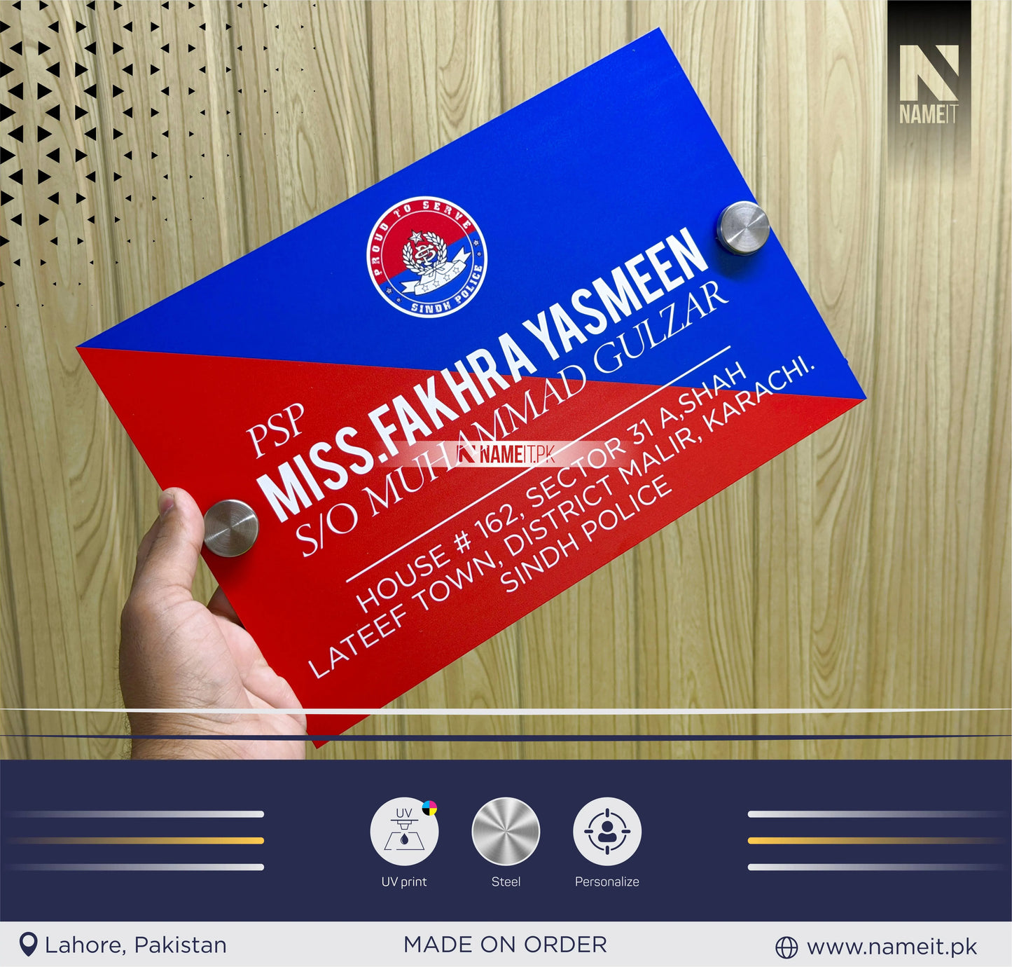 Name Plate Stainless Steel, Digital Printed Name Plate, indoor & outdoor, Office name Plate, House Name Plate