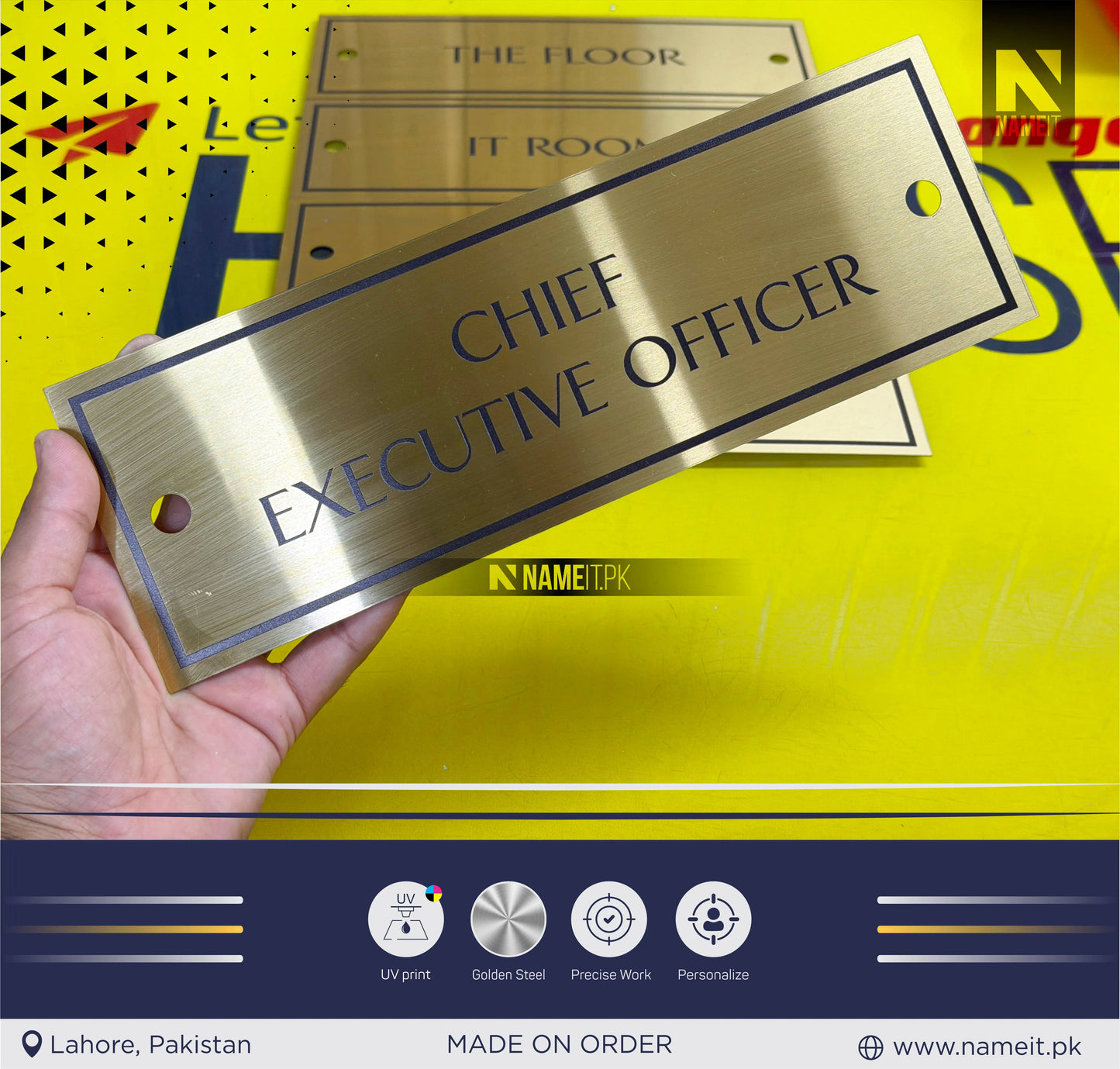 Personalised Wall Name Plate Office Sign, Custom Etching Door Sign, Plaque, Business Name Sign, Peel & Stick Adhesive.