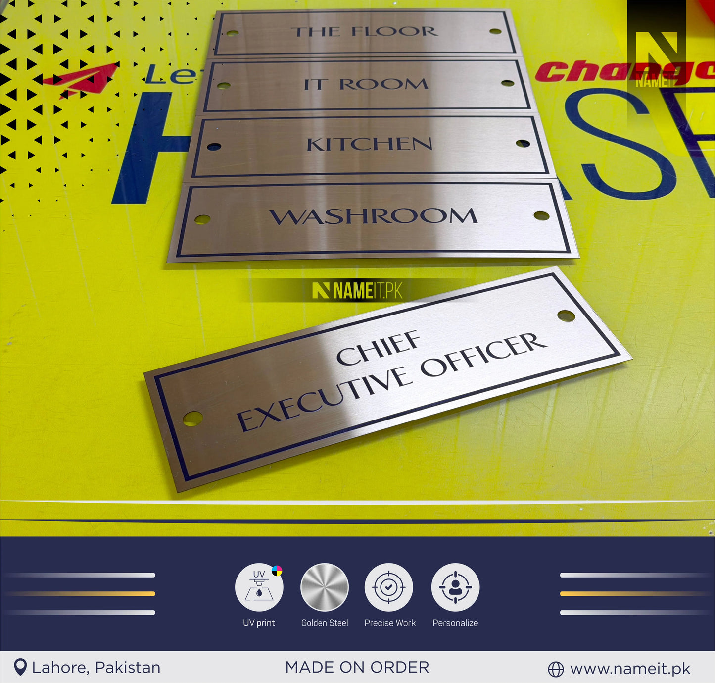Personalised Wall Name Plate Office Sign, Custom Etching Door Sign, Plaque, Business Name Sign, Peel & Stick Adhesive.