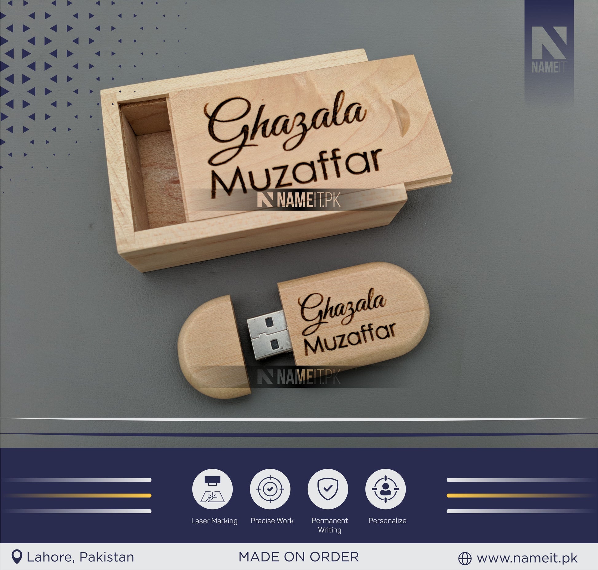 Wooden Custom USB Drive with Box Case | Personalized Keepsake Box NAMEIT PAKISTAN