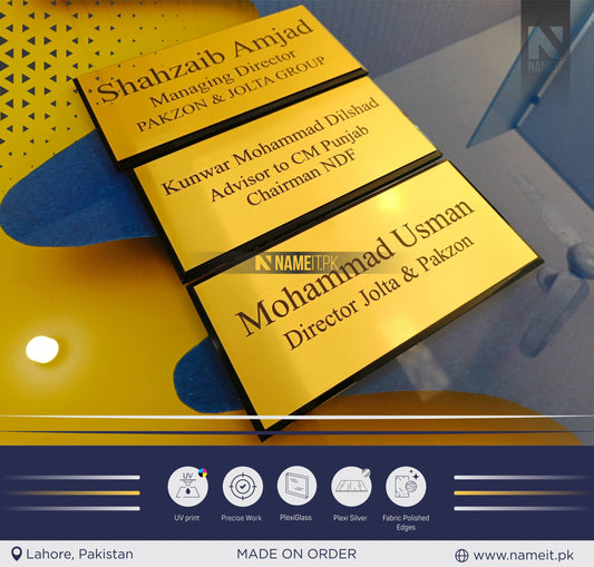 Personalised Acrylic Name Plate with brushed brass effect Printed NAMEIT PAKISTAN