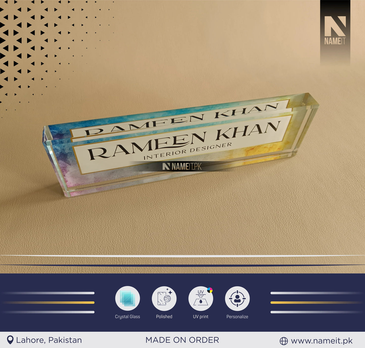 Custom Office Table Name Sign Crystal Glass, Unique Office Decor Custom Logo, Office Nameplate, Gift for Boss, Boss Lady Gift, Desk Plaque, Personalized Company Logo NAMEIT PAKISTAN