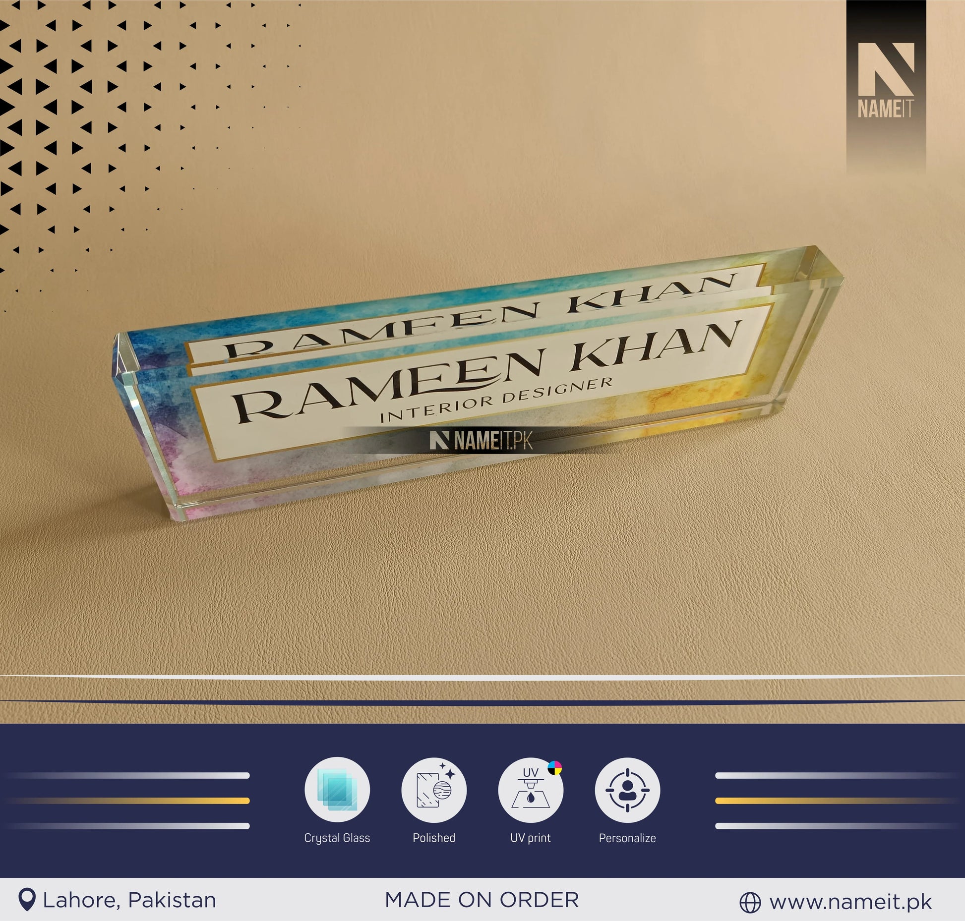 Custom Office Table Name Sign Crystal Glass, Unique Office Decor Custom Logo, Office Nameplate, Gift for Boss, Boss Lady Gift, Desk Plaque, Personalized Company Logo NAMEIT PAKISTAN