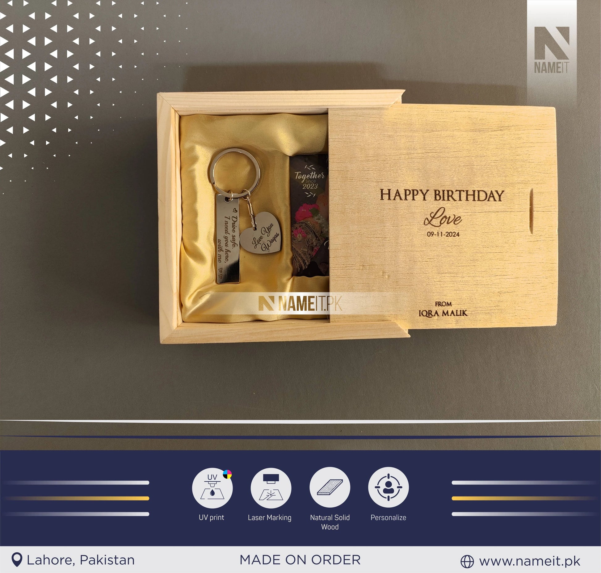 Customize Metal Wallet Card With Message, Customize Metal Keyring With Box Packing (perfect Gift To Send Your Father , Husband , Fiance Or Any One) NAMEIT PAKISTAN