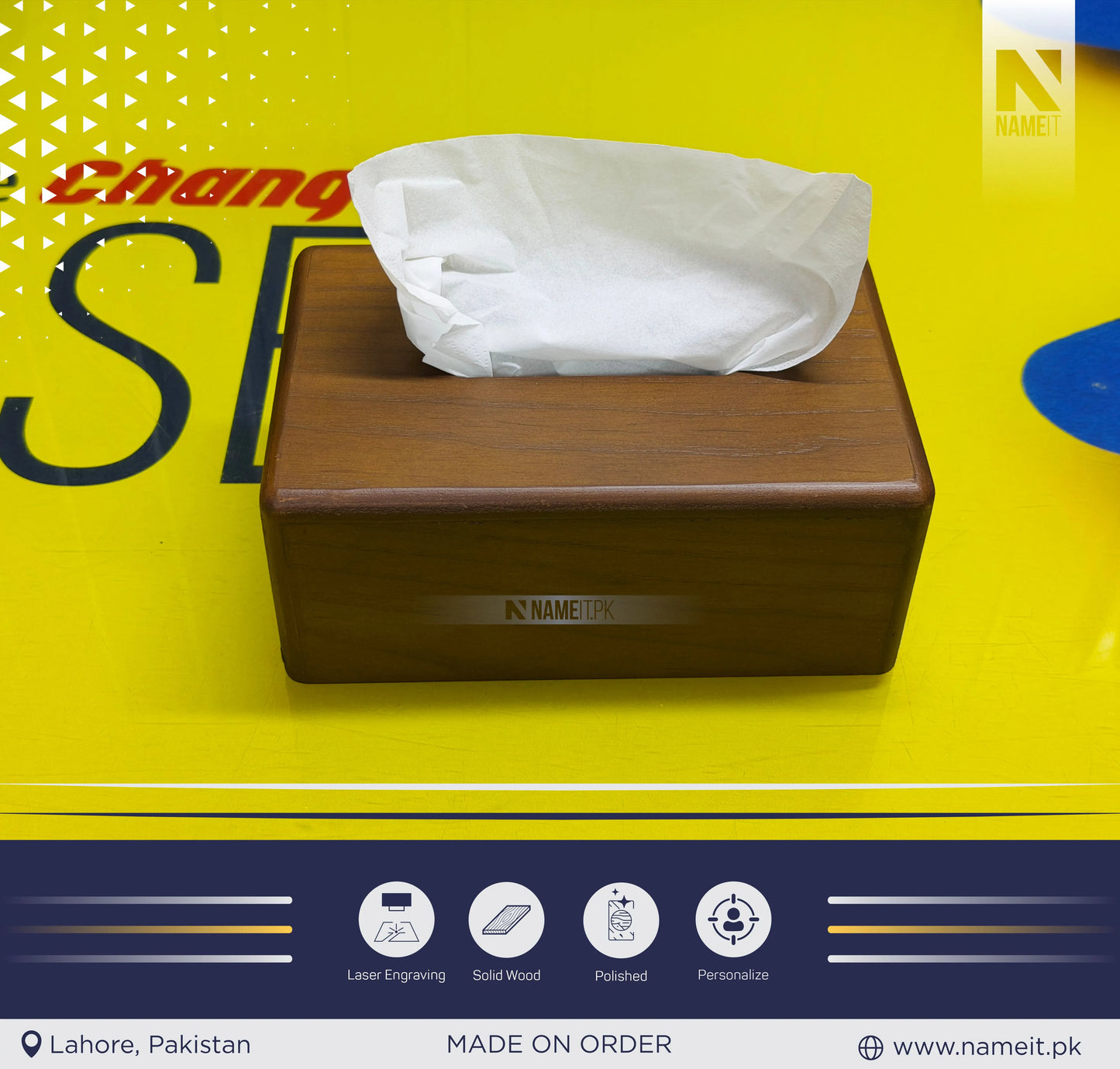 Luxury Personalized Wooden Tissue Box Holder with Custom Name Engraving – Premium Home & Office Tissue Organizer Gift