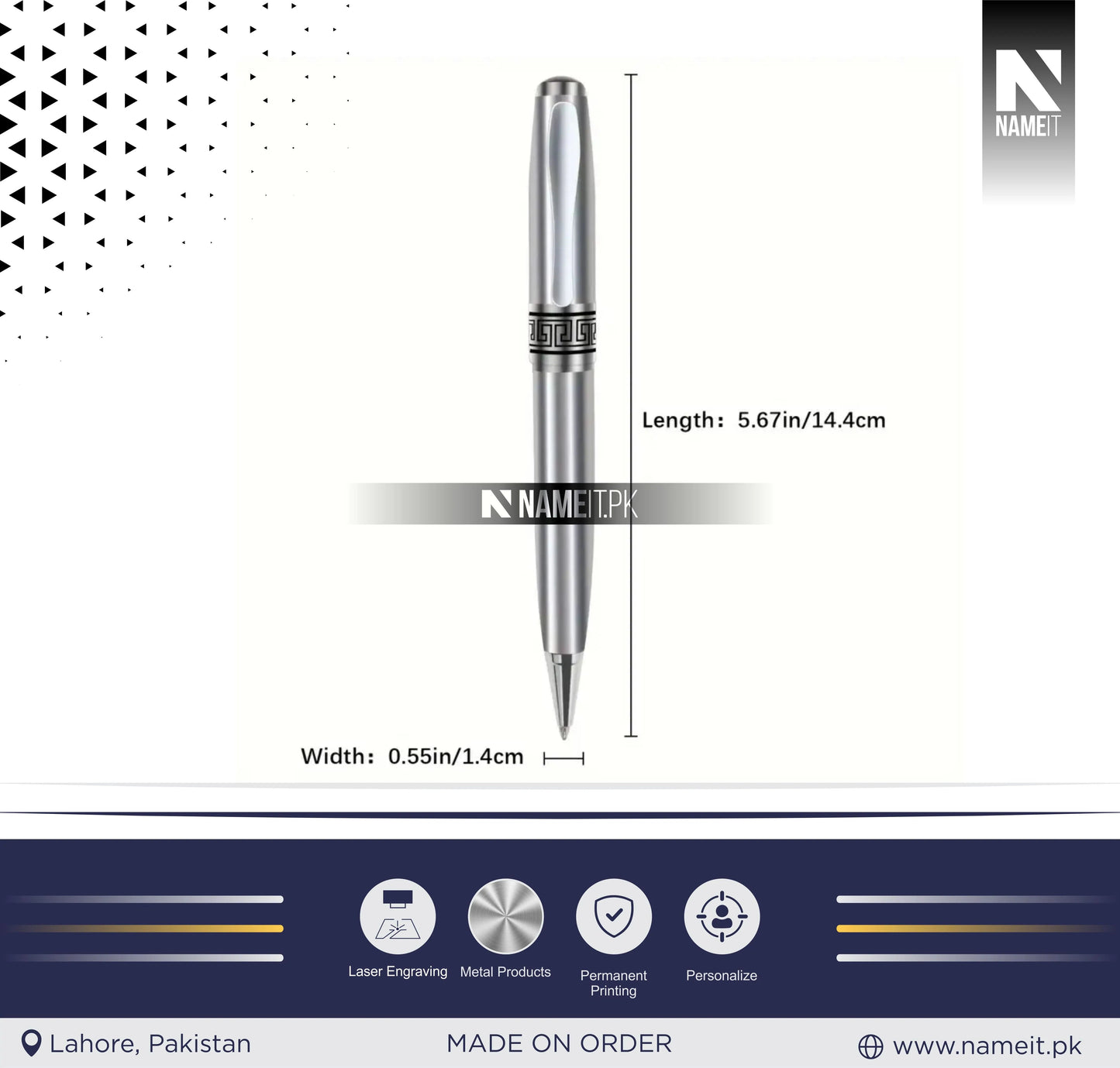 Custom High-Quality Metal Gel Pen, 0.7mm Blue Ink, Ball Point, Business Signature, Calligraphy Practice, Pocket Clip, Electroplated Baking Paint NAMEIT PAKISTAN