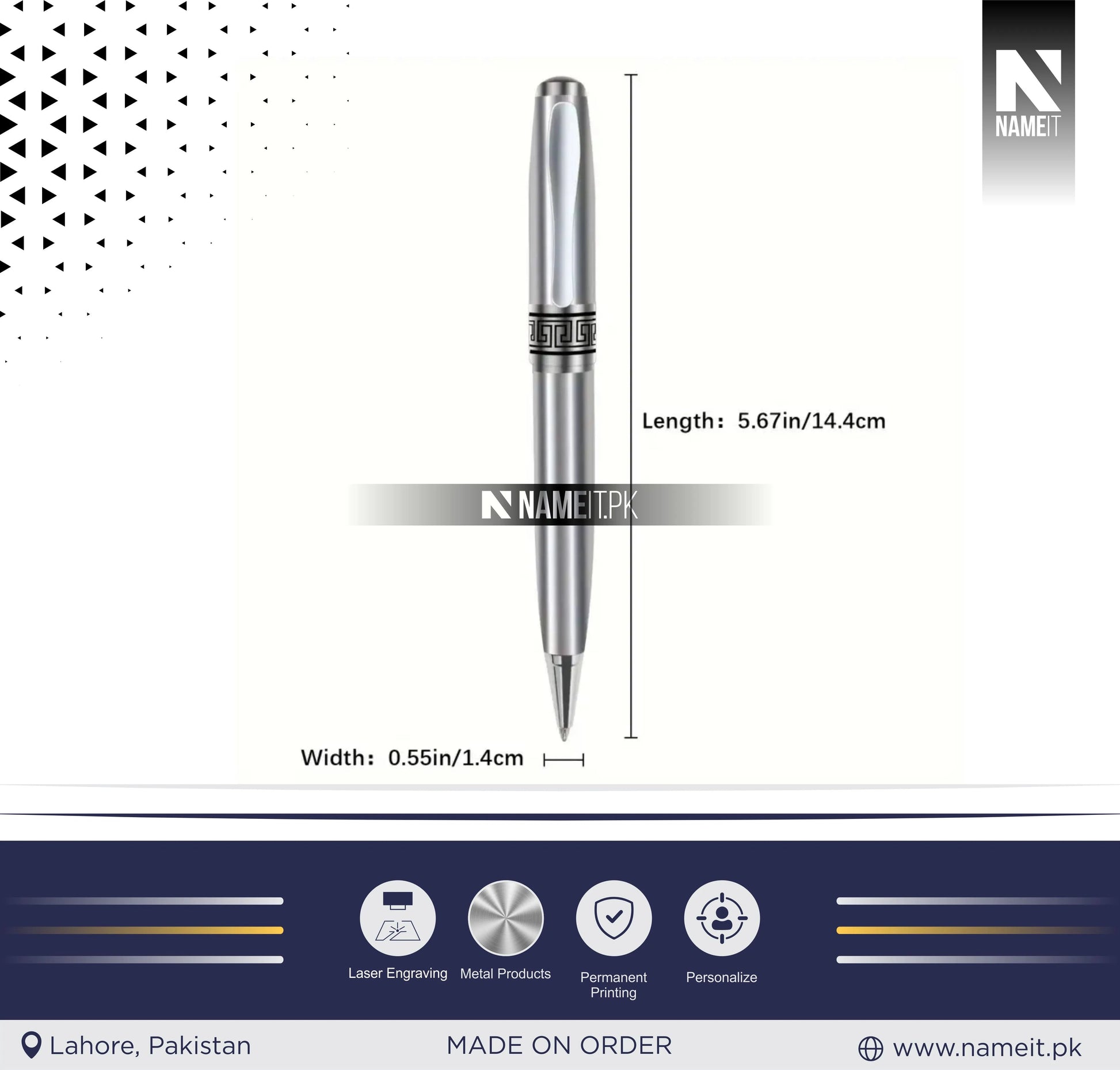 Custom High-Quality Metal Gel Pen, 0.7mm Blue Ink, Ball Point, Business Signature, Calligraphy Practice, Pocket Clip, Electroplated Baking Paint NAMEIT PAKISTAN