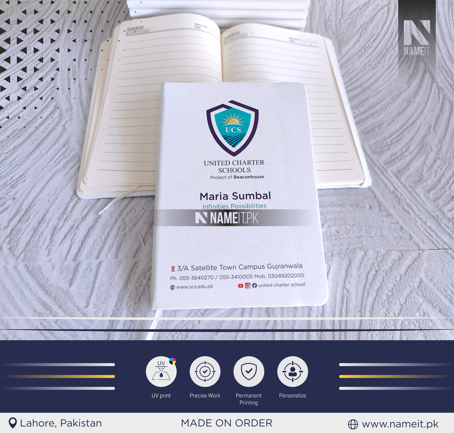 Diary, School Logo Notebook Custom Logo note book Corporate Gift for Clients Employee Gift Corporate Swag Custom Diary NAMEIT PAKISTAN