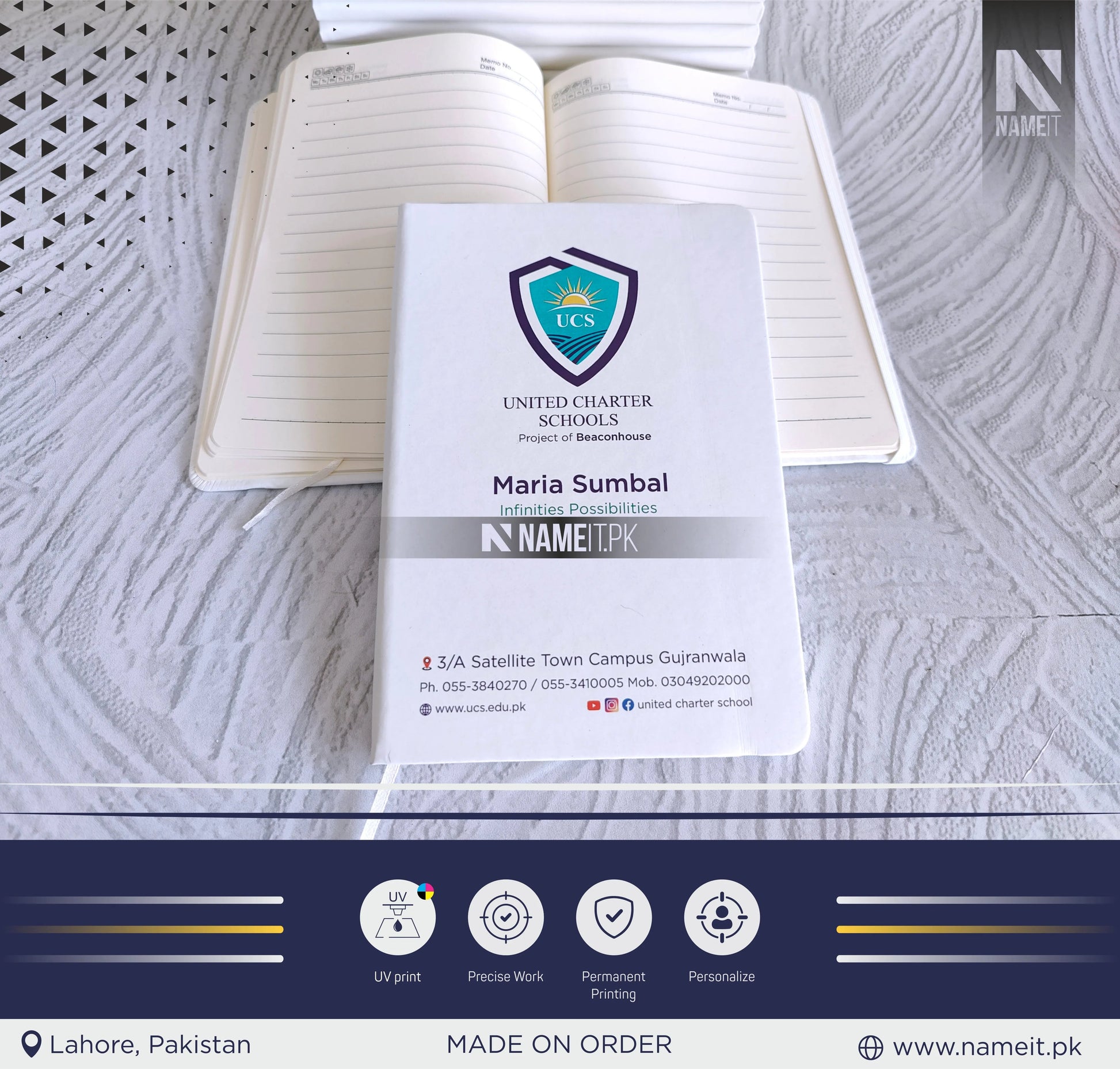 Diary, School Logo Notebook Custom Logo note book Corporate Gift for Clients Employee Gift Corporate Swag Custom Diary NAMEIT PAKISTAN