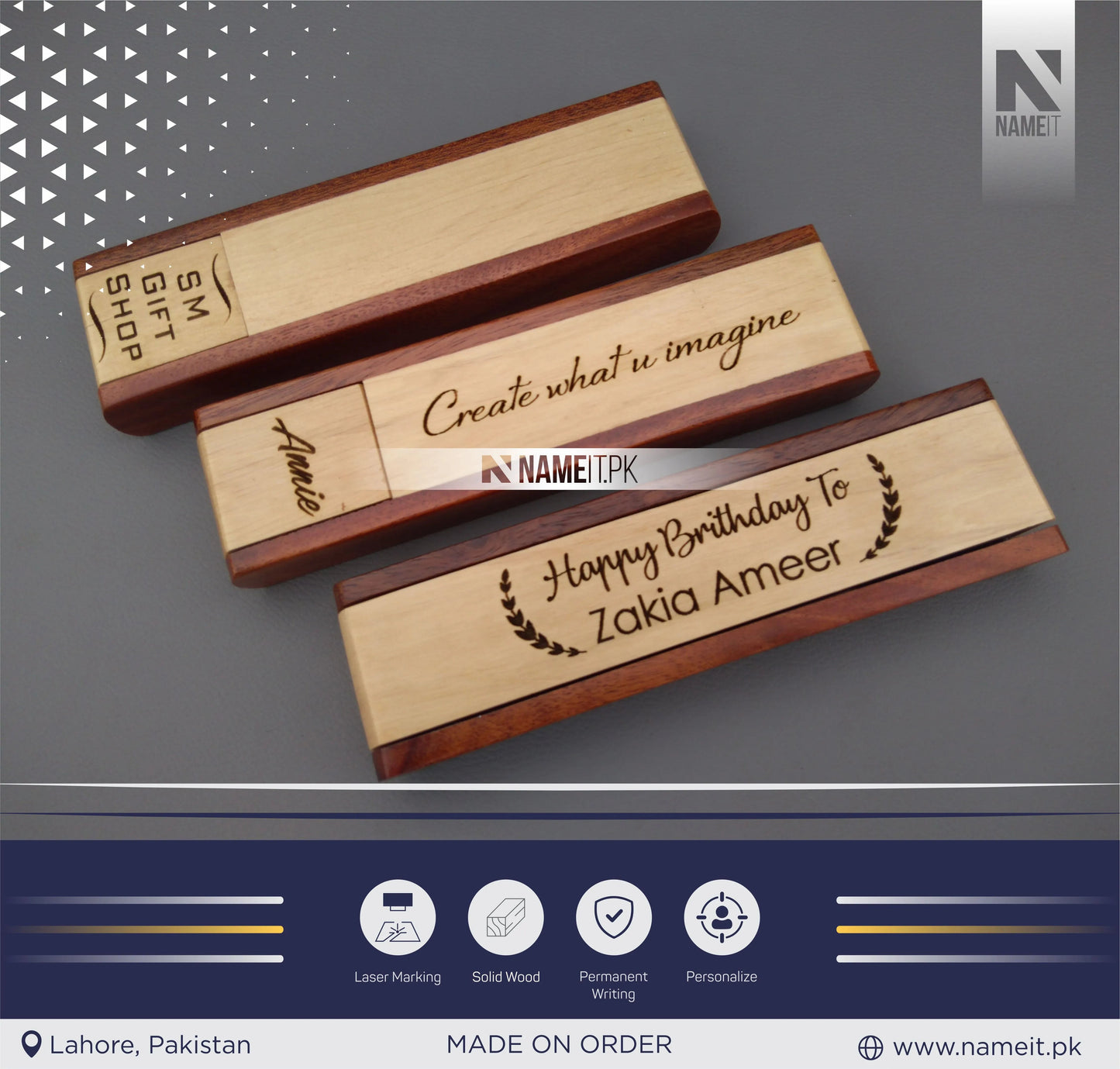 Wooden Pen and Pen Holder, Custom Engraved Name Wooden Holder Box Set NAMEIT PAKISTAN