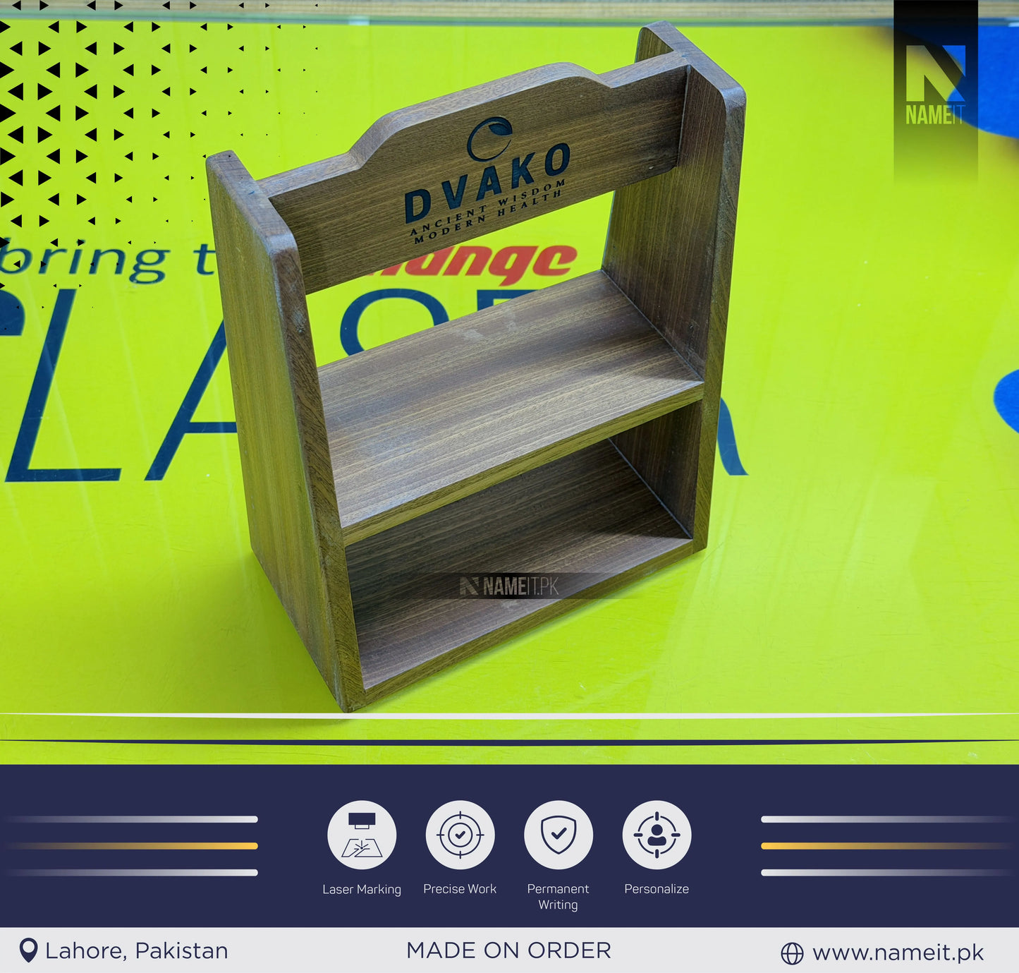 Premium Mahogany Wooden Display Stand with Custom Laser Engraving