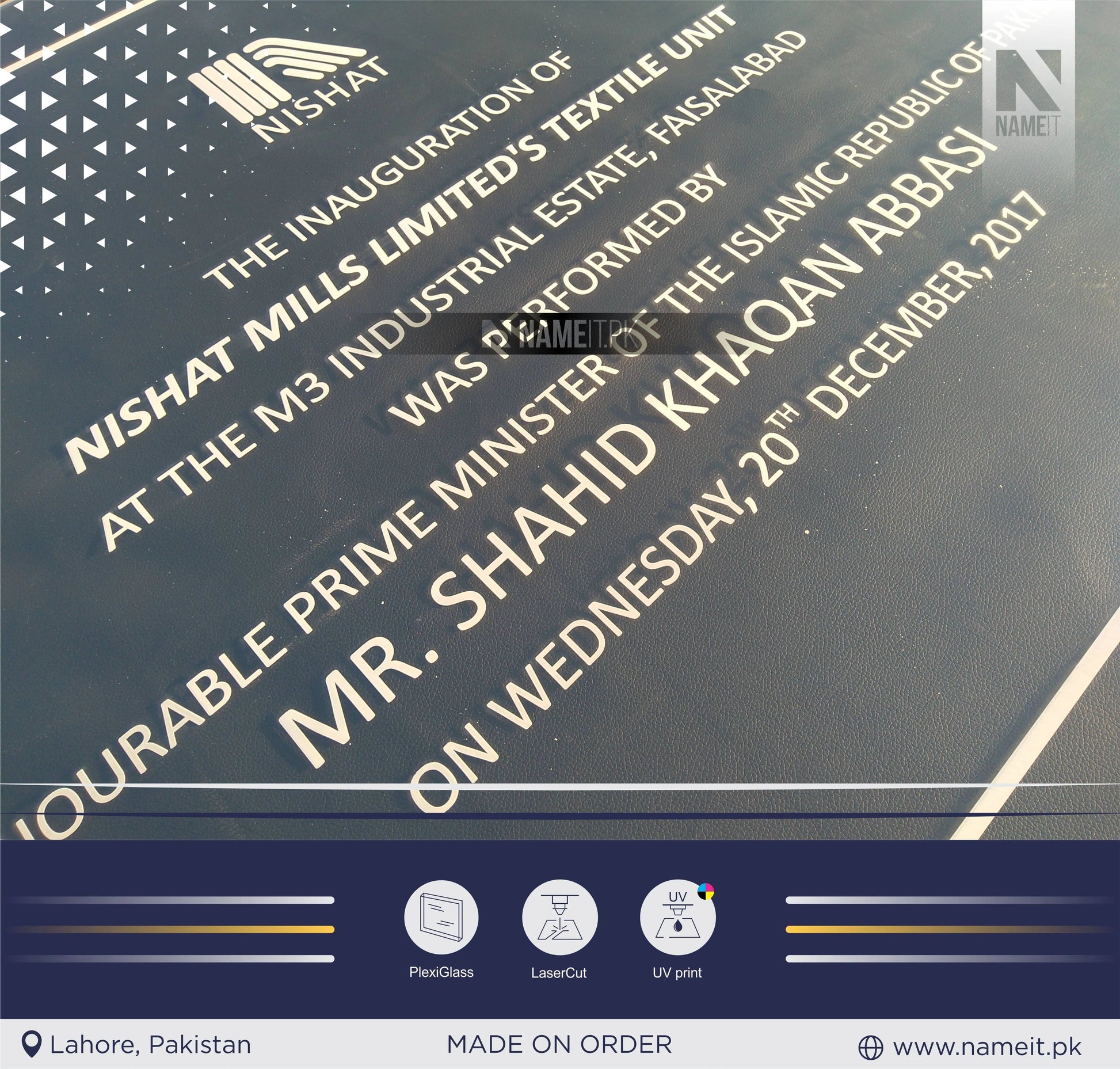 Custom inauguration Plate Printed, Opening Ceremony Plaque NAMEIT PAKISTAN