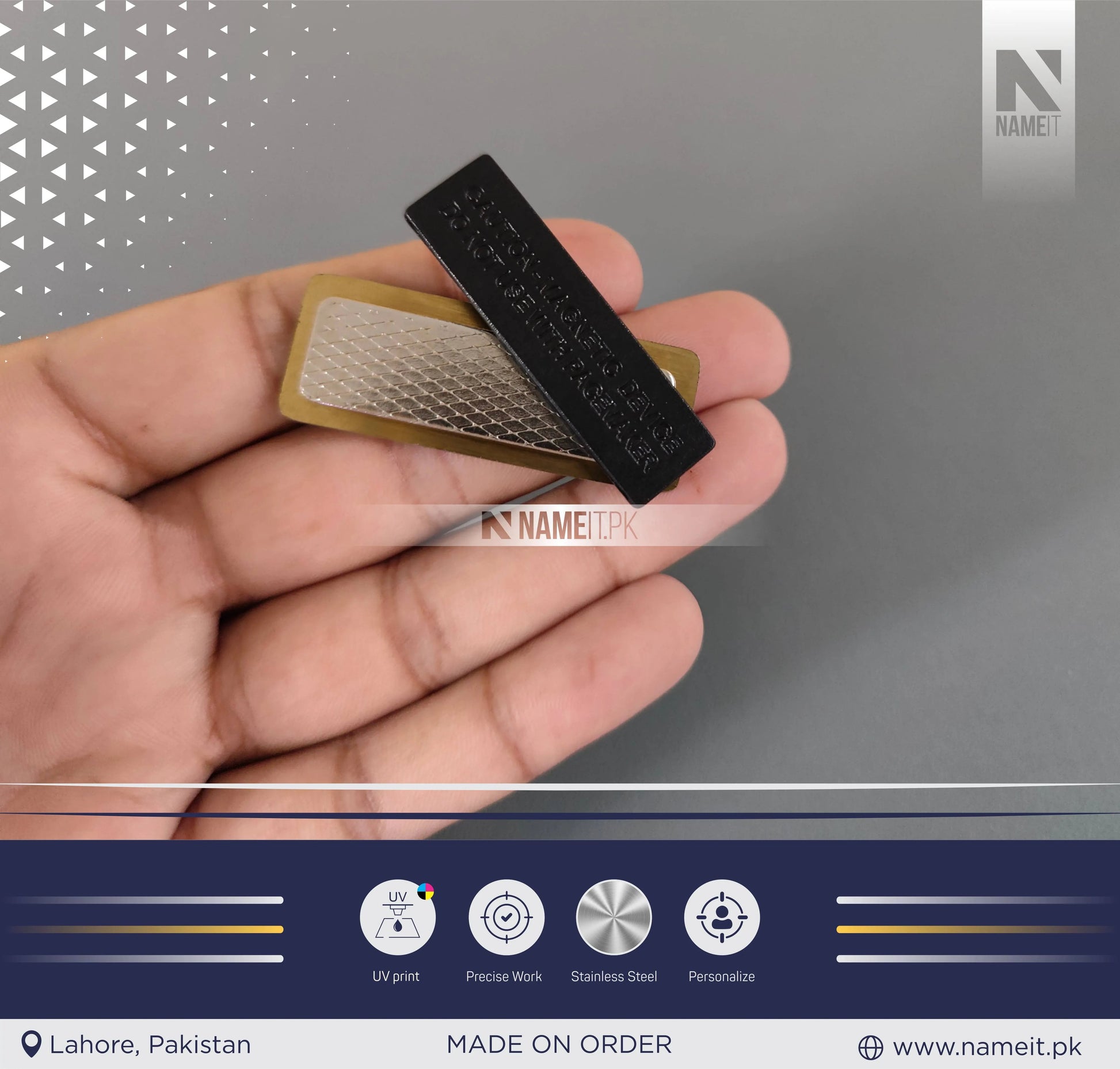 Custom Printed Magnatic Square badge | Personalized Printed Employee Office Name badges | Name Metal Badges | Student Name badges | Nurse Name badges With Magnet NAMEIT PAKISTAN