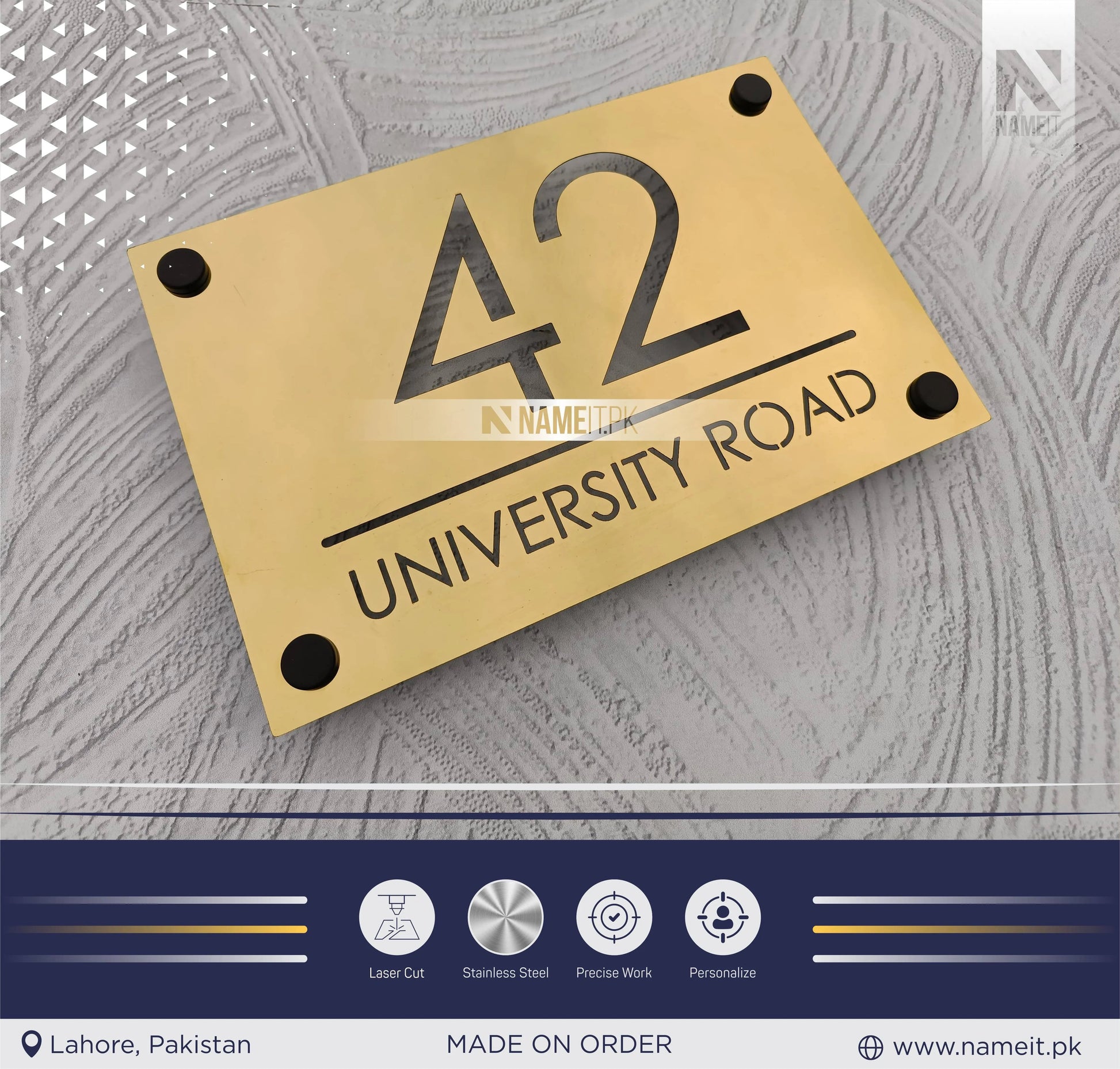 Personalized Laser Cut Name Plate Stainless Steel, indoor & outdoor, Office name Plate, House Name Plate NAMEIT PAKISTAN
