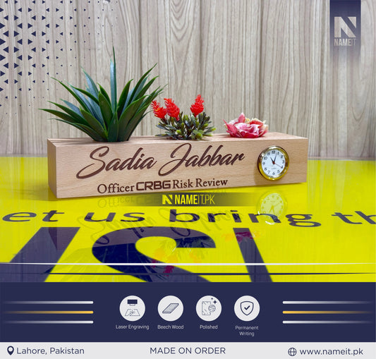 Name Plate For Desk, Customize Wooden Desk Name Plate with Plants, Wooden Official Name Plate