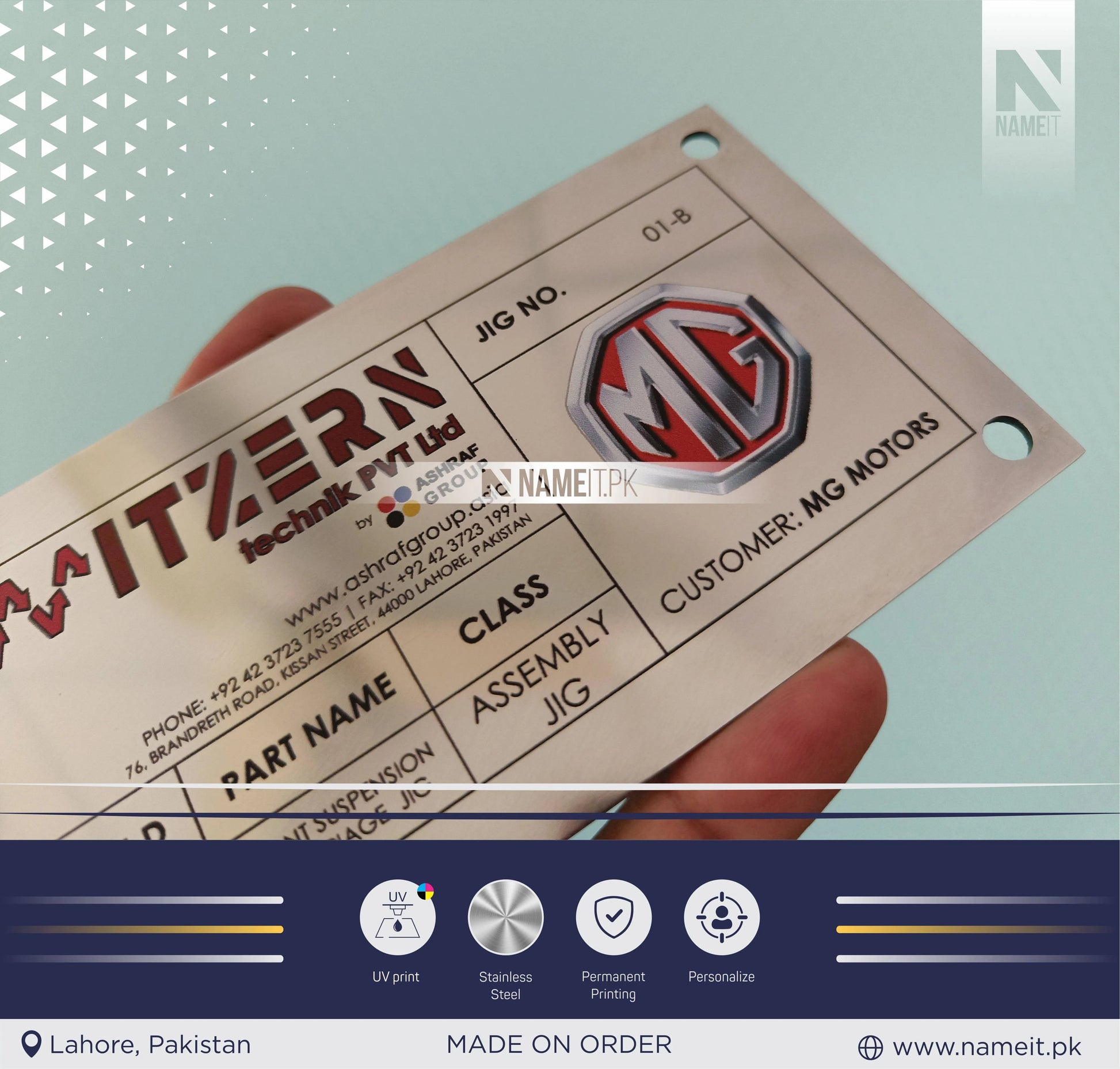 Custom Products Tags, Custom UV Printed Steel Plates, Machine Metal Plate, Custom Machine Labels, Instruction Tags, Printed Tag NAMEIT PAKISTAN