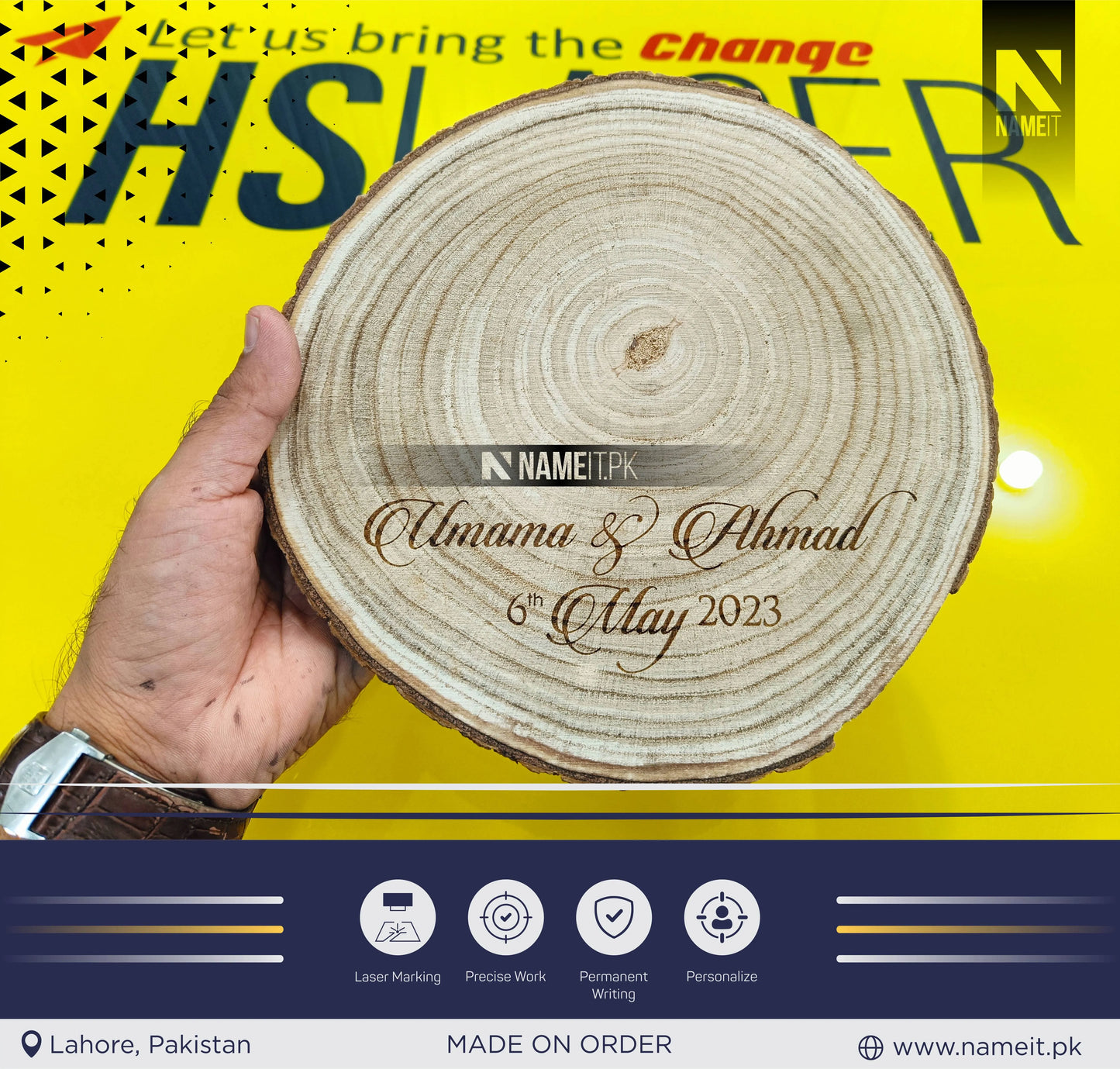 Custom Wood Slice Wedding Favors - Laser Engraved with Couple's Names & Wedding Date