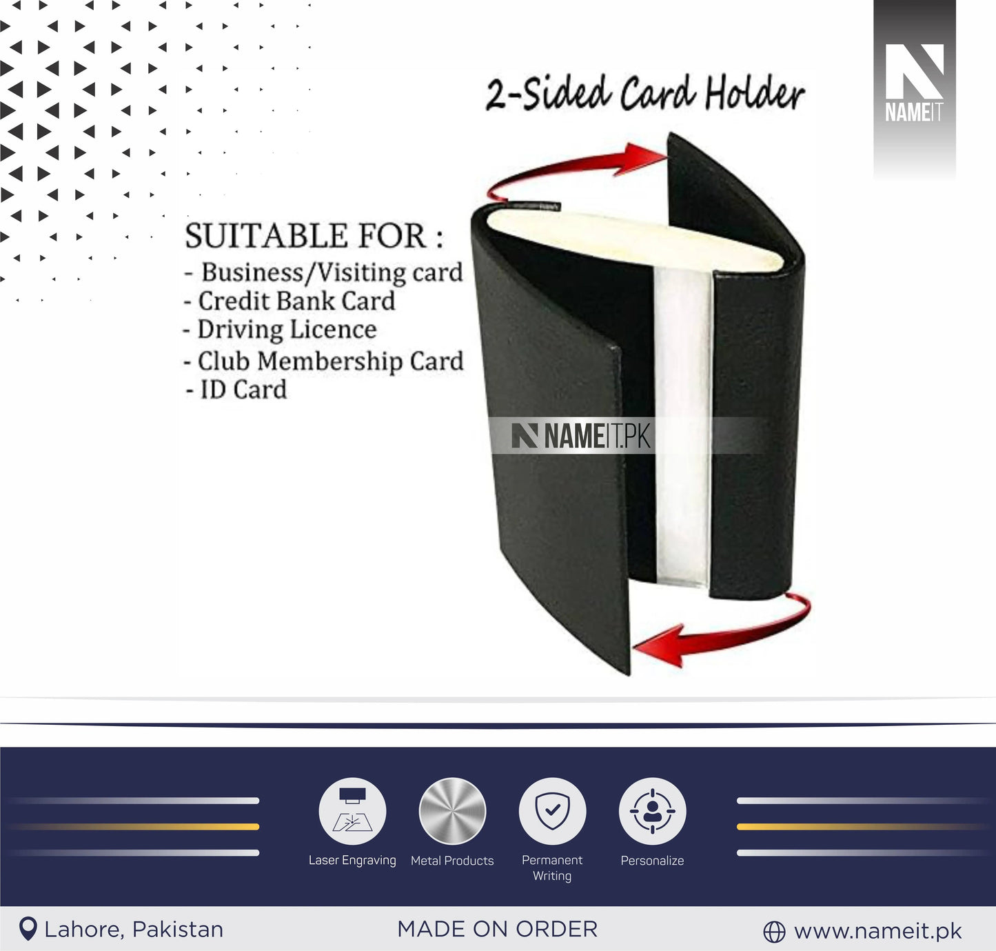 Double Sided Business Card Case ATM Credit Card Holder Pocket Size for Men & Women, Black, Minimalist NAMEIT PAKISTAN