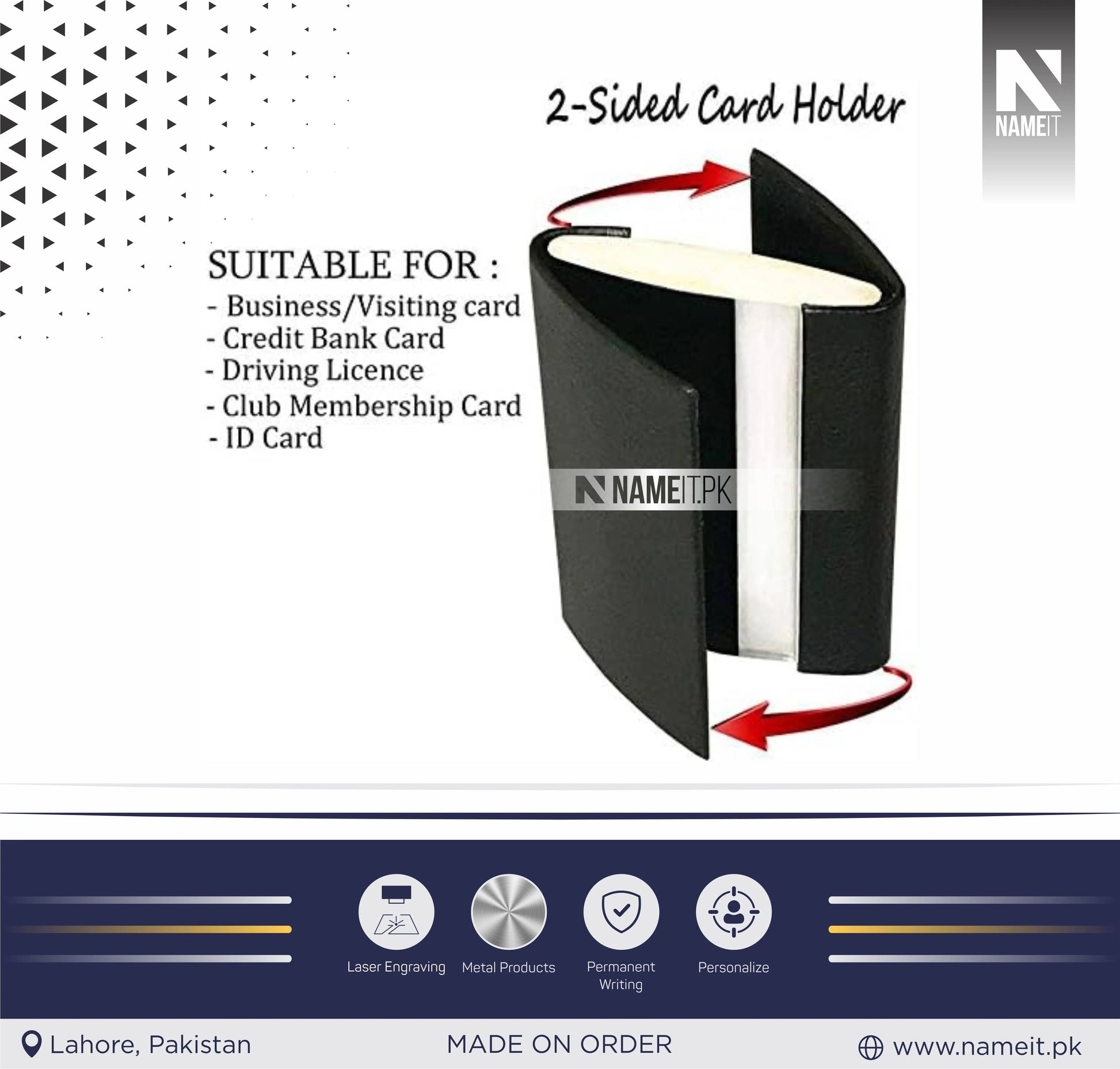 Double Sided Business Card Case ATM Credit Card Holder Pocket Size for Men & Women, Black, Minimalist NAMEIT PAKISTAN