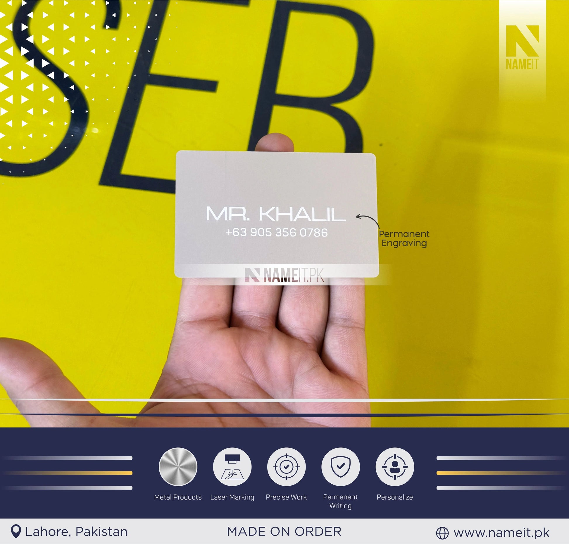 Custom Metal Business Card, Personalized Laser Engraved Metal Card with Single or Double-Sided Engraving NAMEIT PAKISTAN