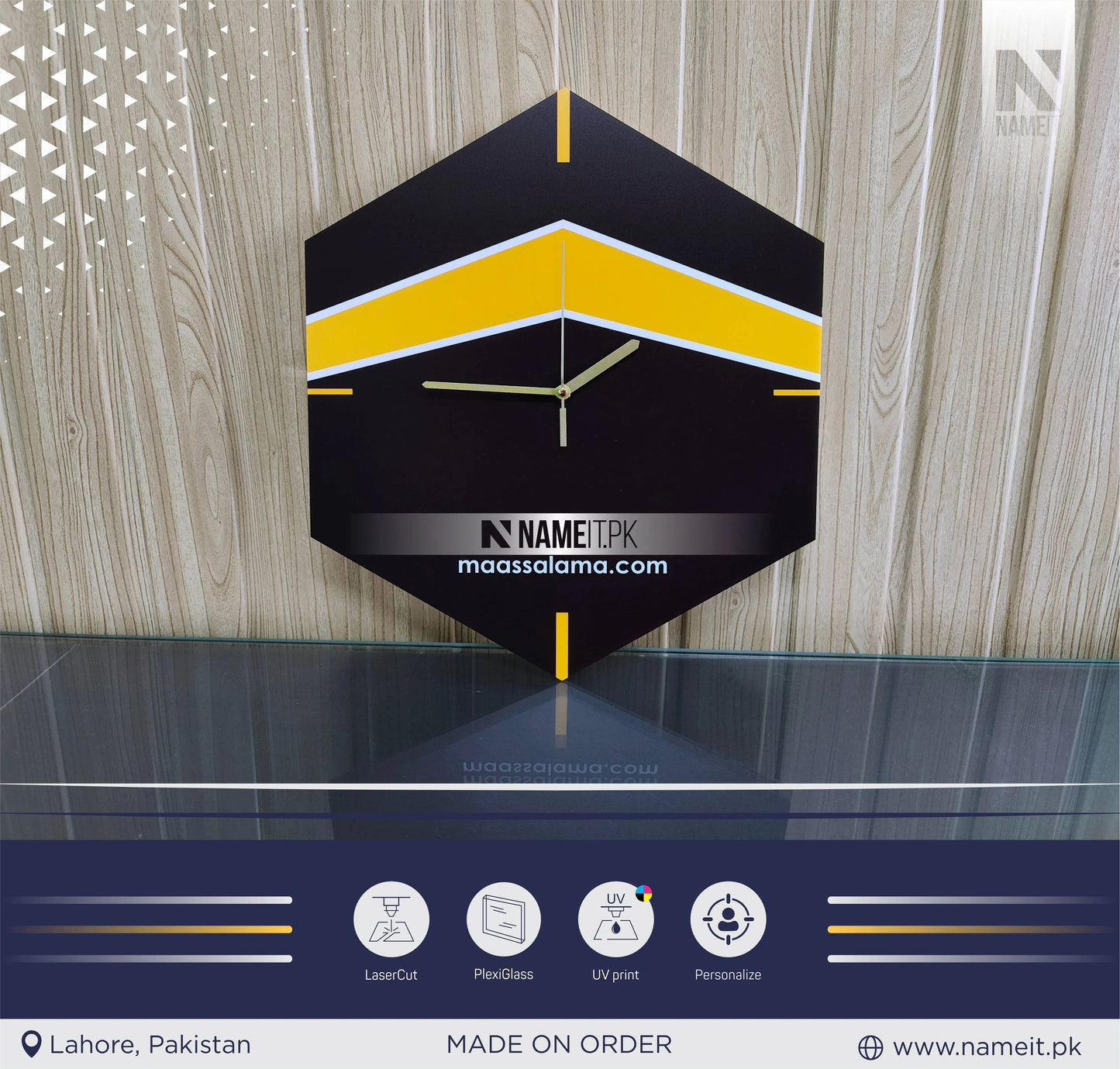 Customised Khana e Kaaba Wall Clock, Islamic WallClock NAMEIT PAKISTAN