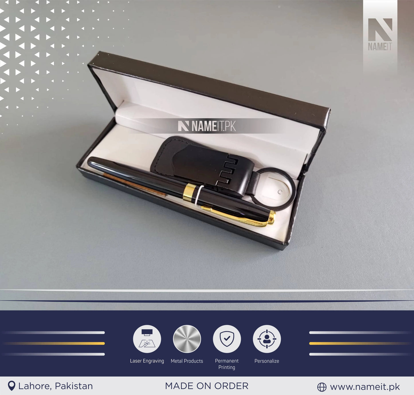 Gift Set 2 in 1, Customized Premium Metal Pen & Metal Keyring NAMEIT PAKISTAN