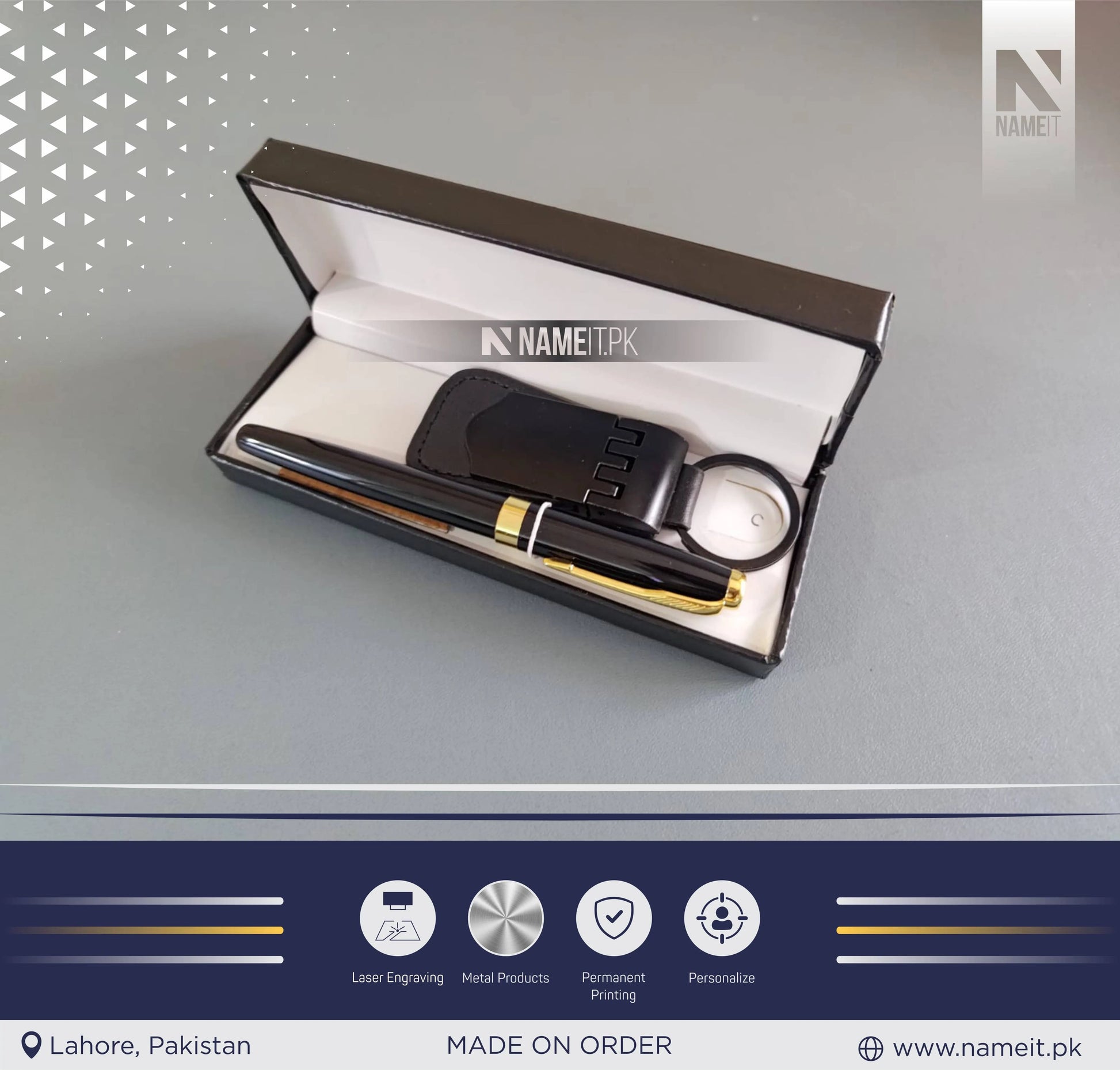 Gift Set 2 in 1, Customized Premium Metal Pen & Metal Keyring NAMEIT PAKISTAN