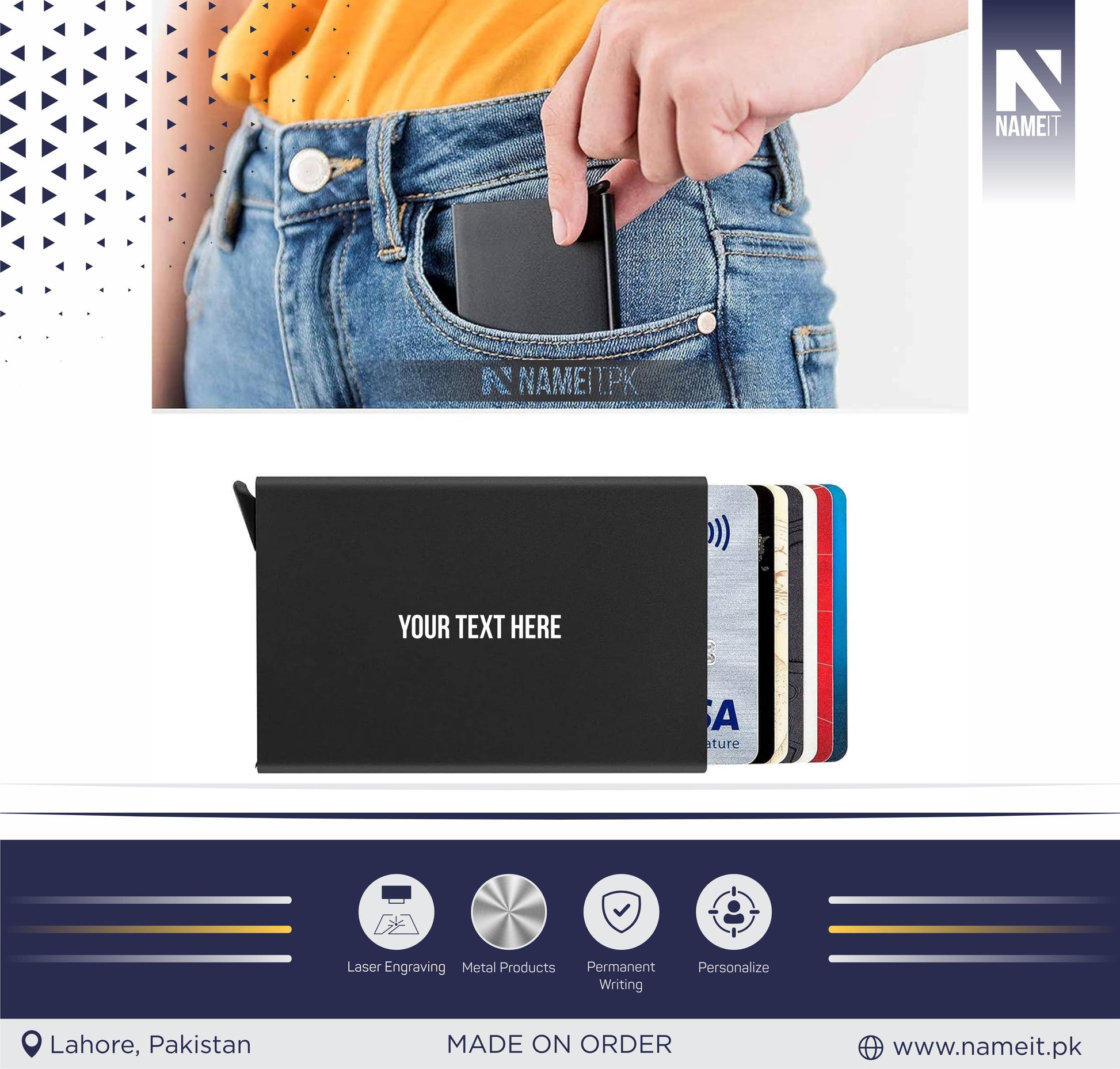 Pop Up Wallet, Slim Minimalist Credit Card Holder For Men and Women RFID Blocking Mini Metal Case NAMEIT PAKISTAN