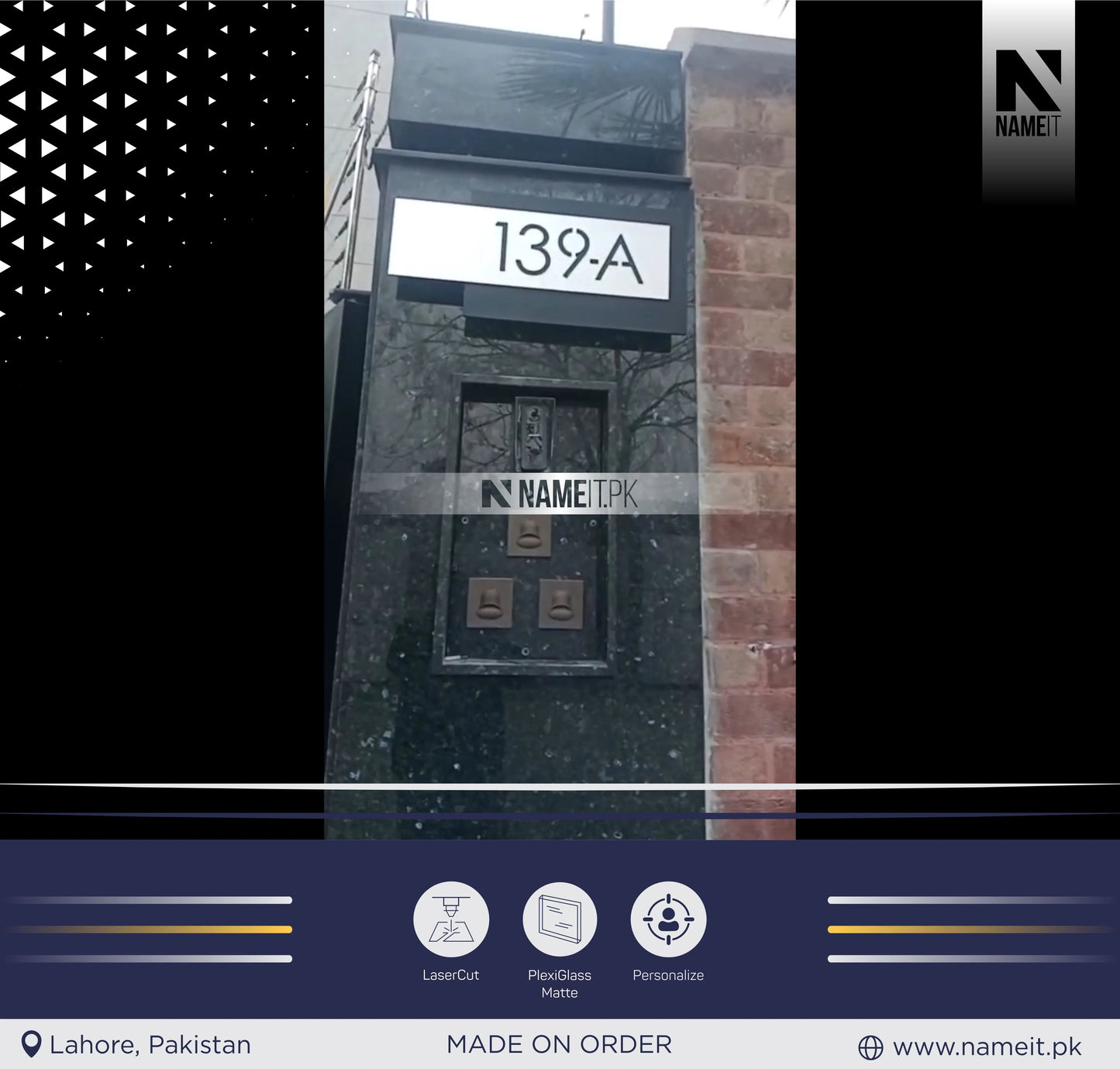 Name Plate, House Wall Plaque | Precision Laser Cut Acrylic House Number Sign | Matt Black & Silver Alucobond