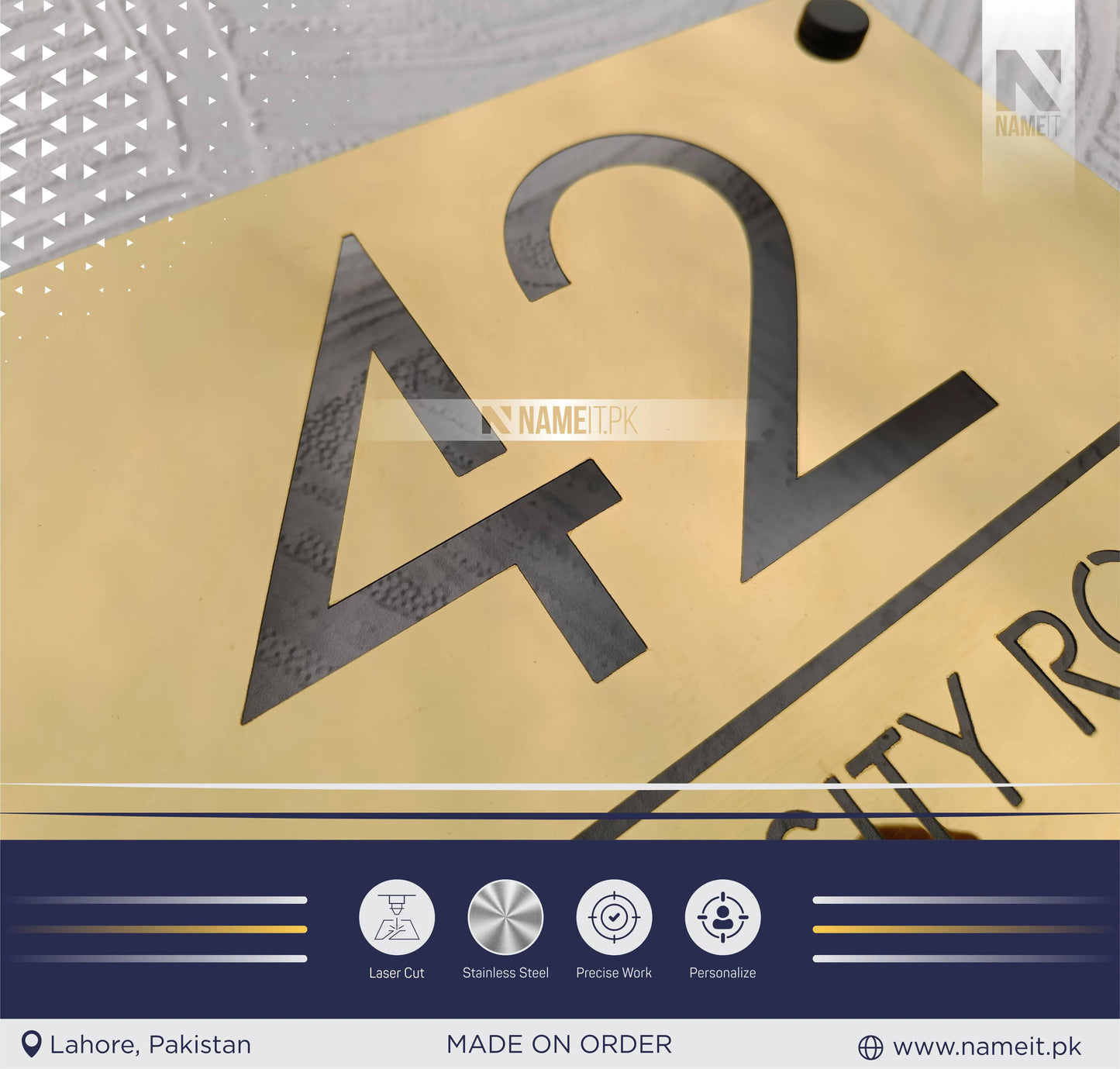 Personalized Laser Cut Name Plate Stainless Steel, indoor & outdoor, Office name Plate, House Name Plate NAMEIT PAKISTAN