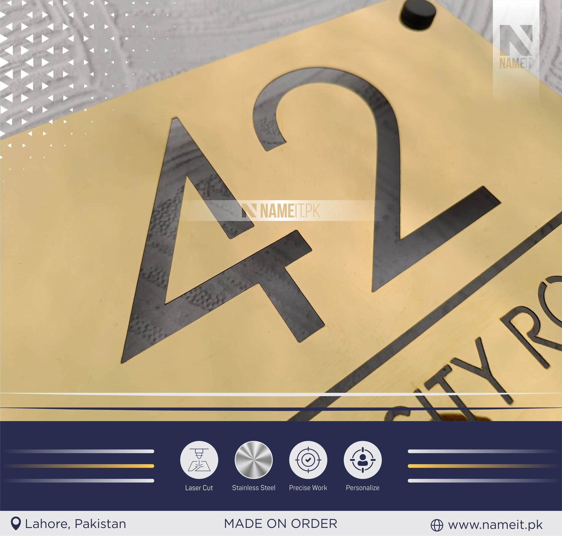 Personalized Laser Cut Name Plate Stainless Steel, indoor & outdoor, Office name Plate, House Name Plate NAMEIT PAKISTAN