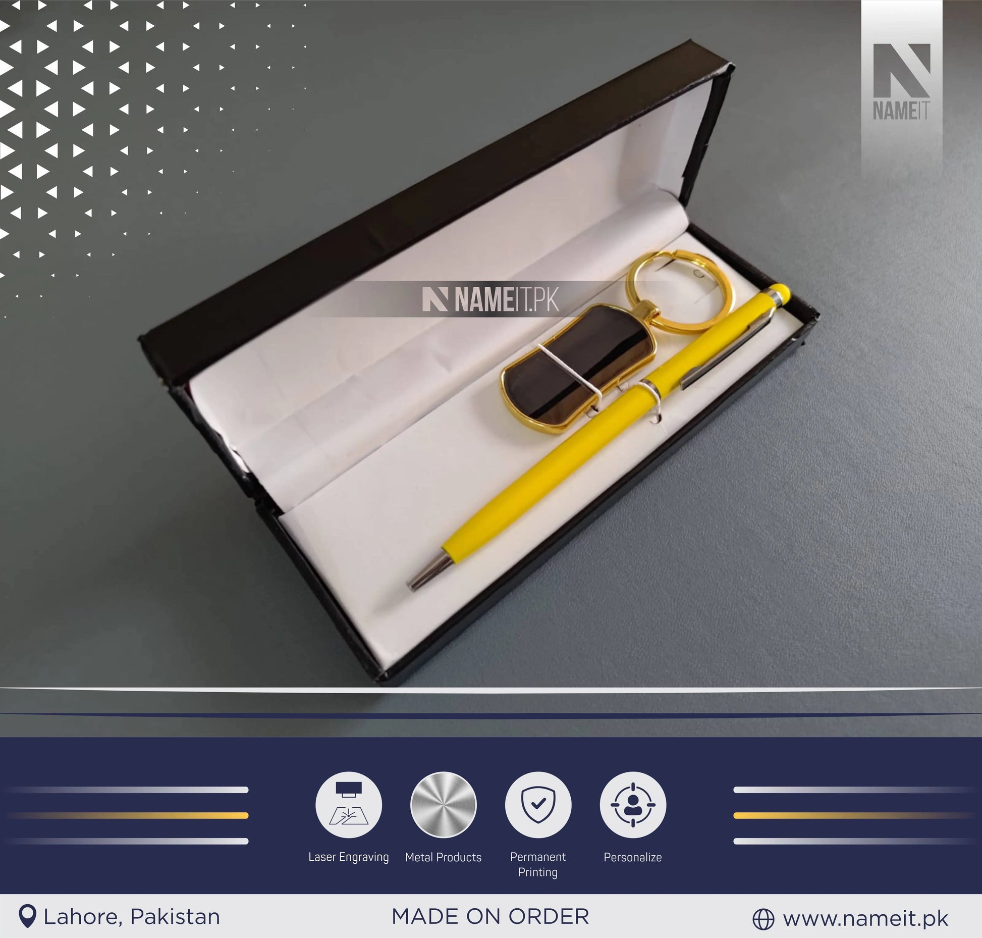 Gift Set 2 in 1, Customized Premium Metal Pen & Metal Keyring NAMEIT PAKISTAN