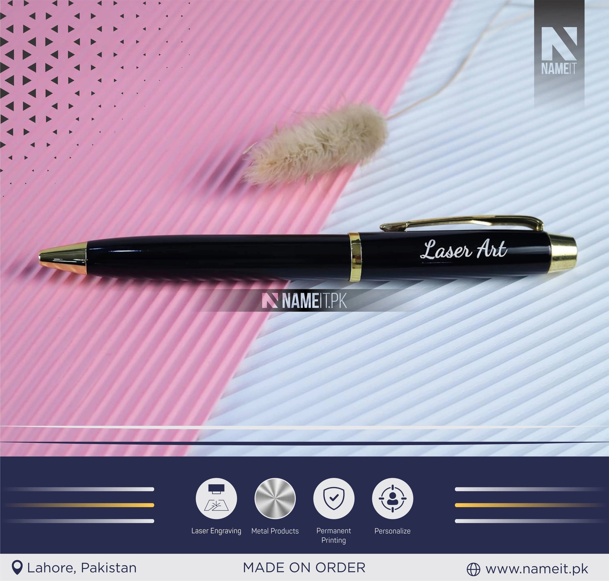 Personalized Premium Stylish Black With Gold Rim Ball Pen, Custom teacher gift,company gifts,student gift,Wedding Gifts,Anniversary Gift,gift for coworker NAMEIT PAKISTAN