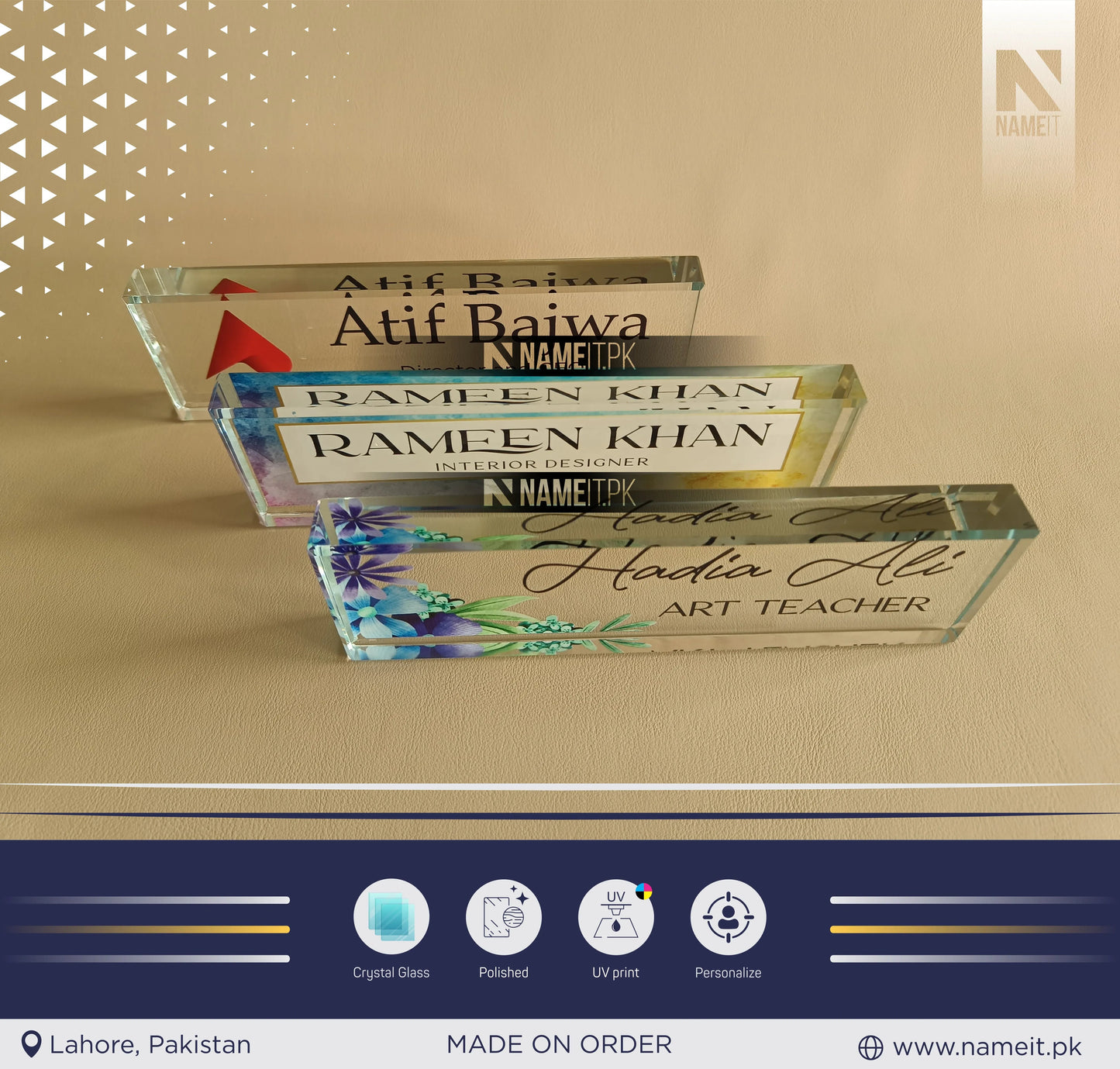 Custom Office Table Name Sign Crystal Glass, Unique Office Decor Custom Logo, Office Nameplate, Gift for Boss, Boss Lady Gift, Desk Plaque, Personalized Company Logo NAMEIT PAKISTAN