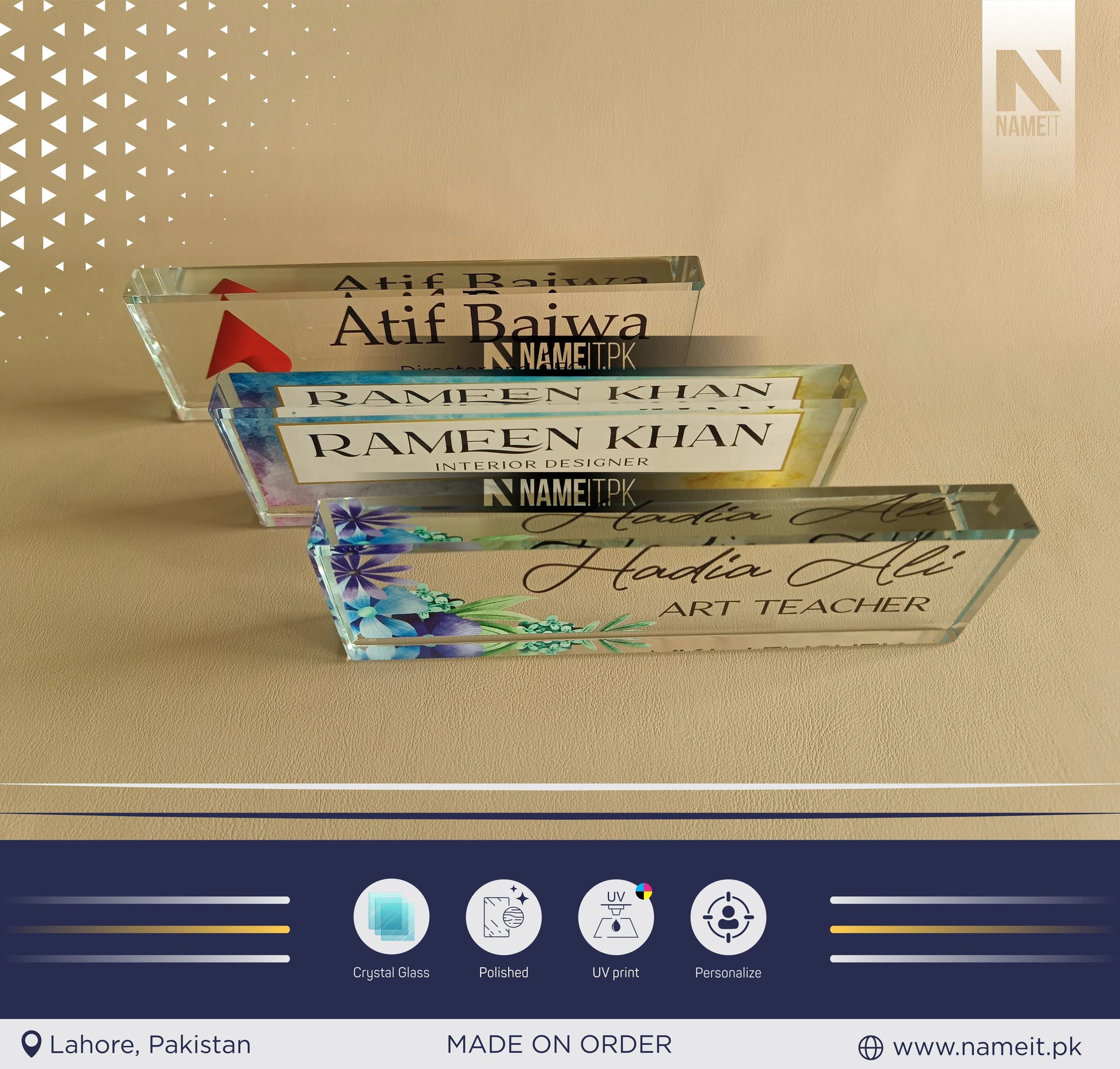 Custom Office Table Name Sign Crystal Glass, Unique Office Decor Custom Logo, Office Nameplate, Gift for Boss, Boss Lady Gift, Desk Plaque, Personalized Company Logo NAMEIT PAKISTAN