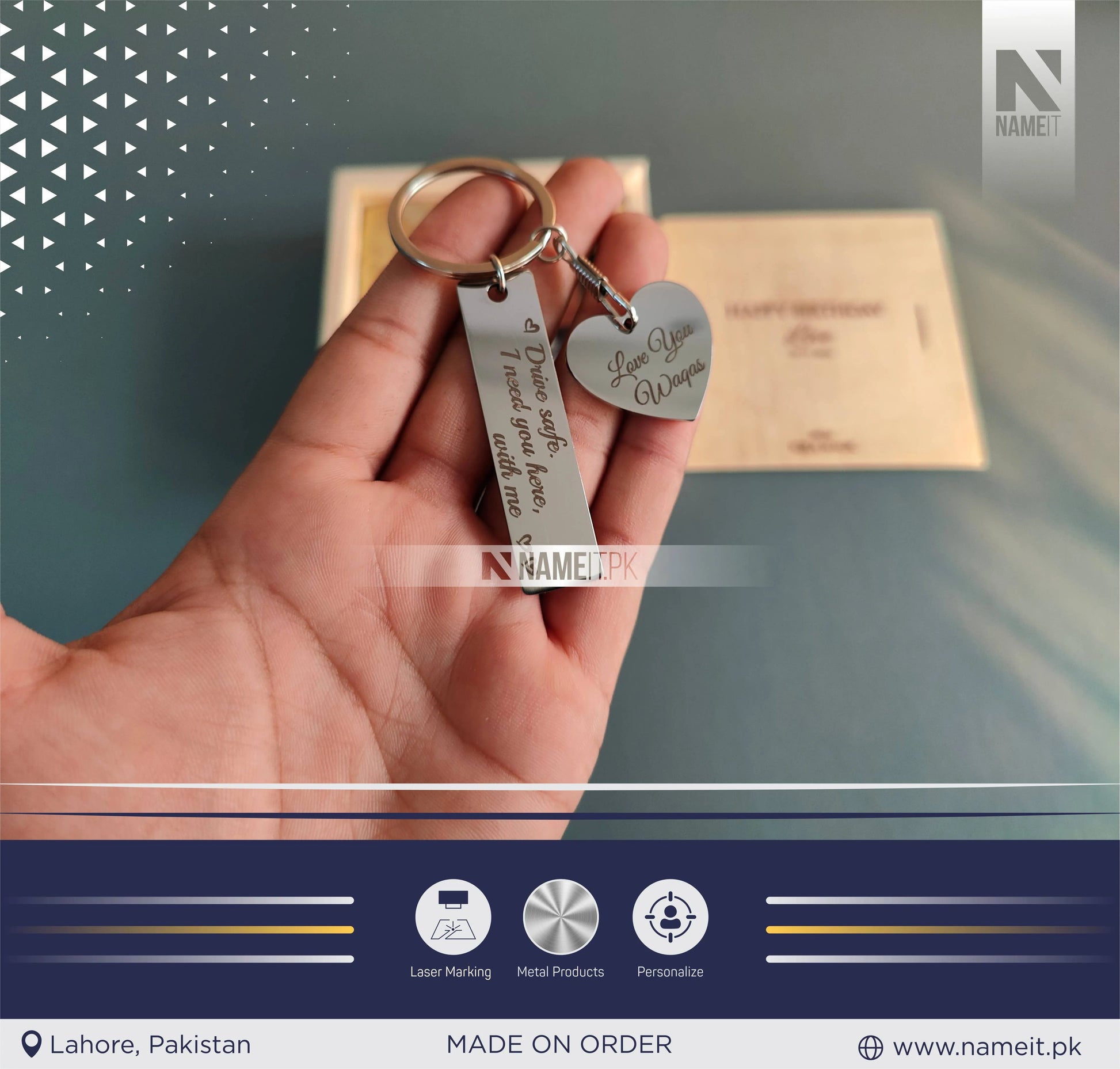 Customize Metal Wallet Card With Message, Customize Metal Keyring With Box Packing (perfect Gift To Send Your Father , Husband , Fiance Or Any One) NAMEIT PAKISTAN