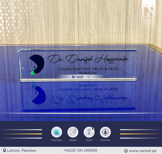 Crystal Name Sign Custom, Unique Office Decor Custom Logo, Office Nameplate, Gift for Boss, Boss Lady Gift, Desk Plaque, Personalized Company Logo