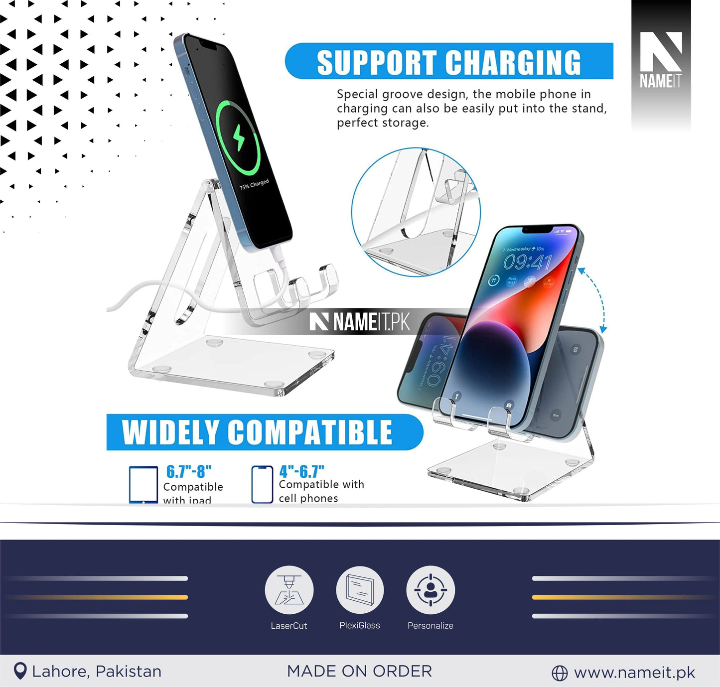 Acrylic Mobile Phone Stand for Desk, Phone Holder for Table, Bed & Home, Portable Mobile Holder for Desk Table, Mobile Accessories & Cell Phone Stand Holder, Mobile Stand for Bed While Lying