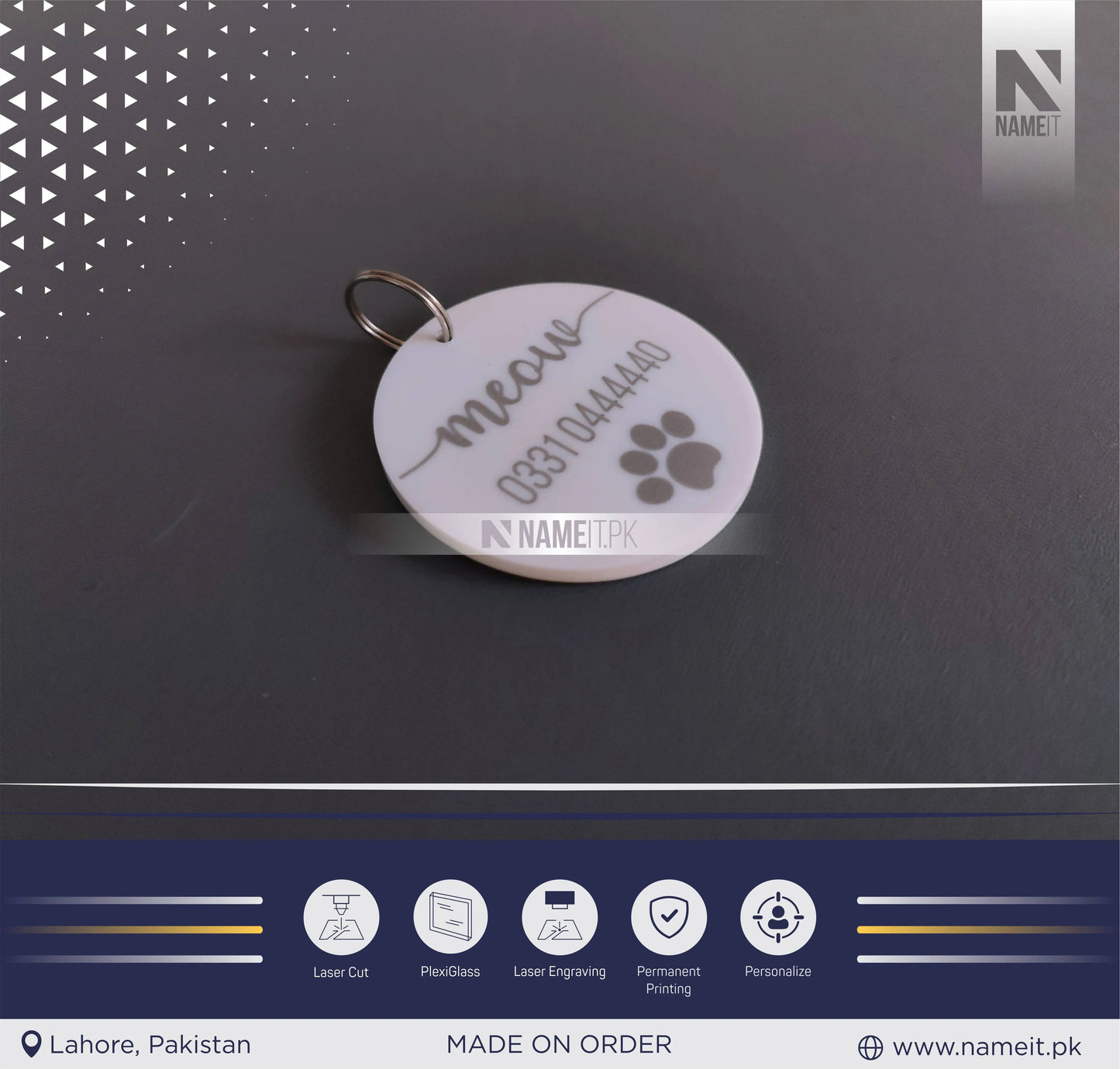 Personalised Acrylic Pet ID Tag, Circle Engraved Pet Tag, Custom Pet Tag - 2 colour choices available NAMEIT PAKISTAN