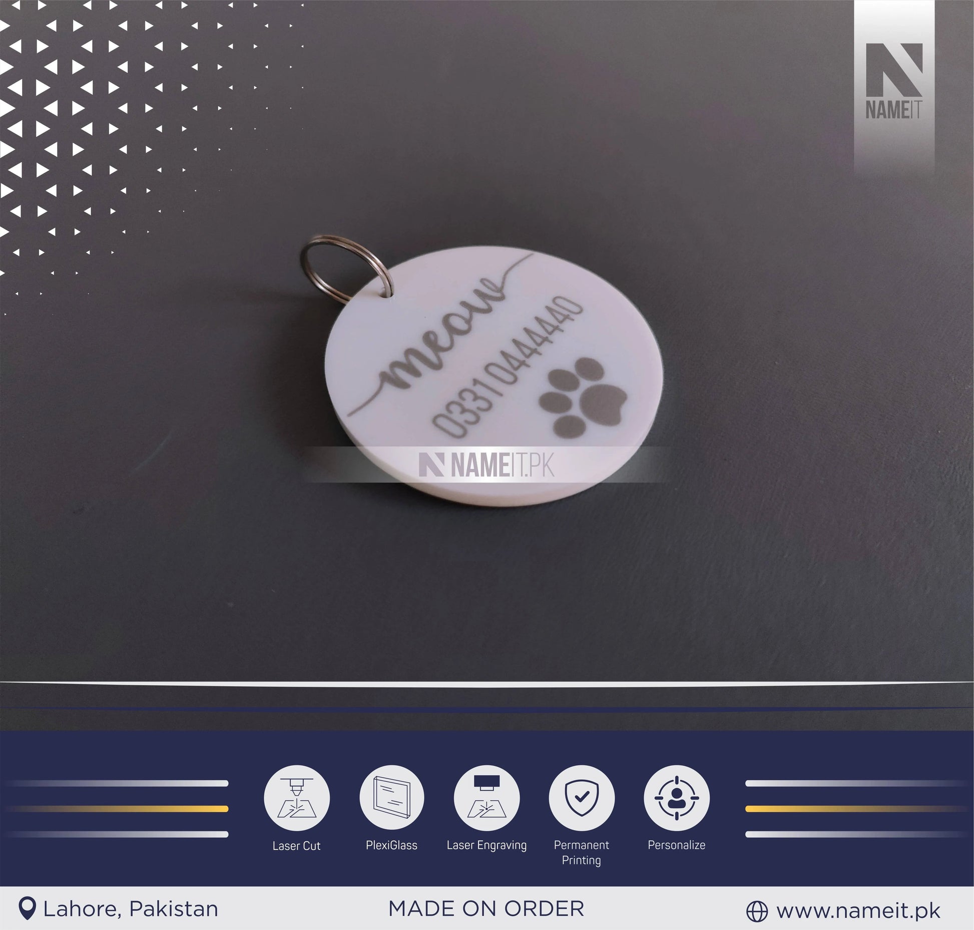 Personalised Acrylic Pet ID Tag, Circle Engraved Pet Tag, Custom Pet Tag - 2 colour choices available NAMEIT PAKISTAN