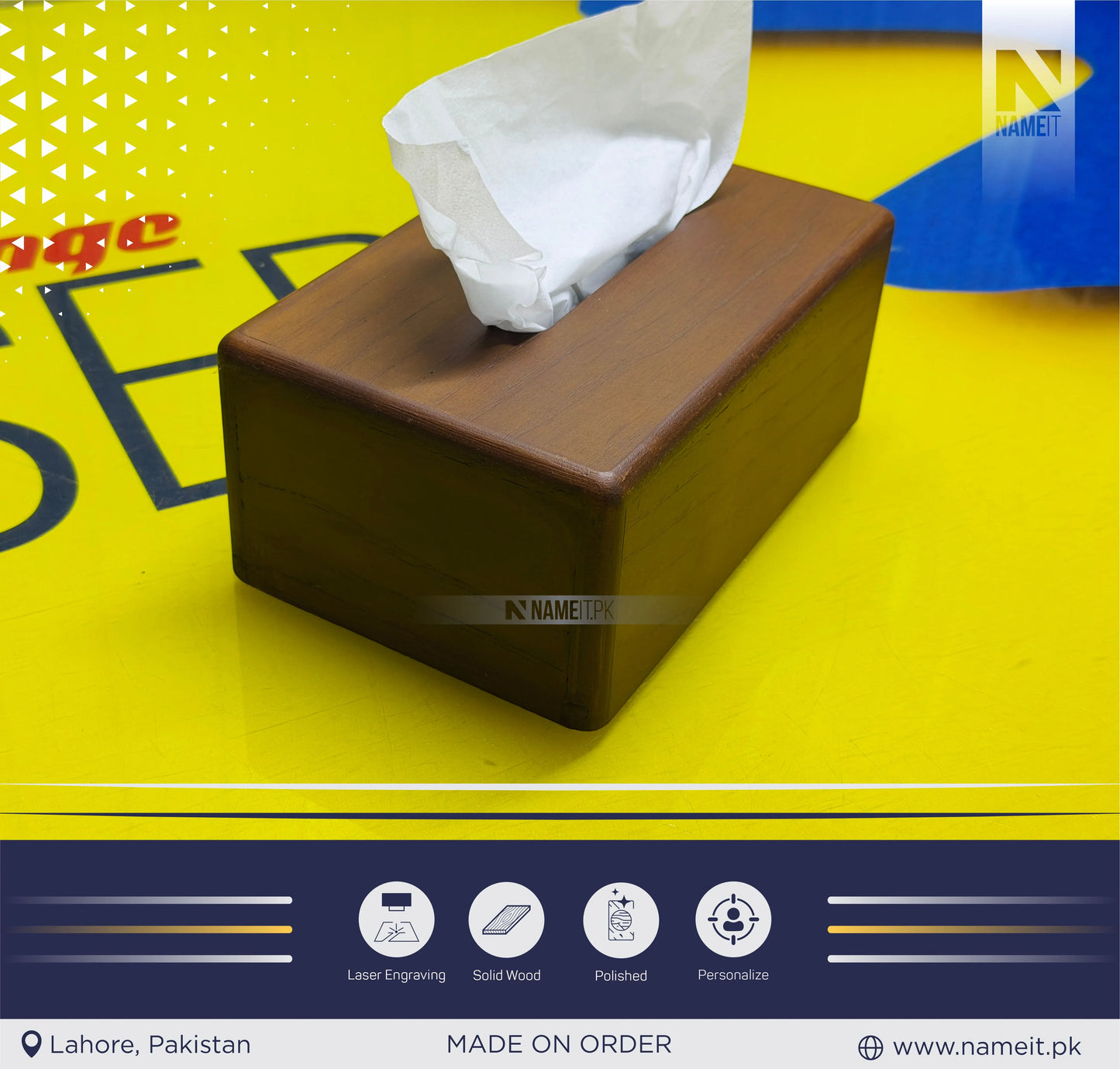 Luxury Personalized Wooden Tissue Box Holder with Custom Name Engraving – Premium Home & Office Tissue Organizer Gift