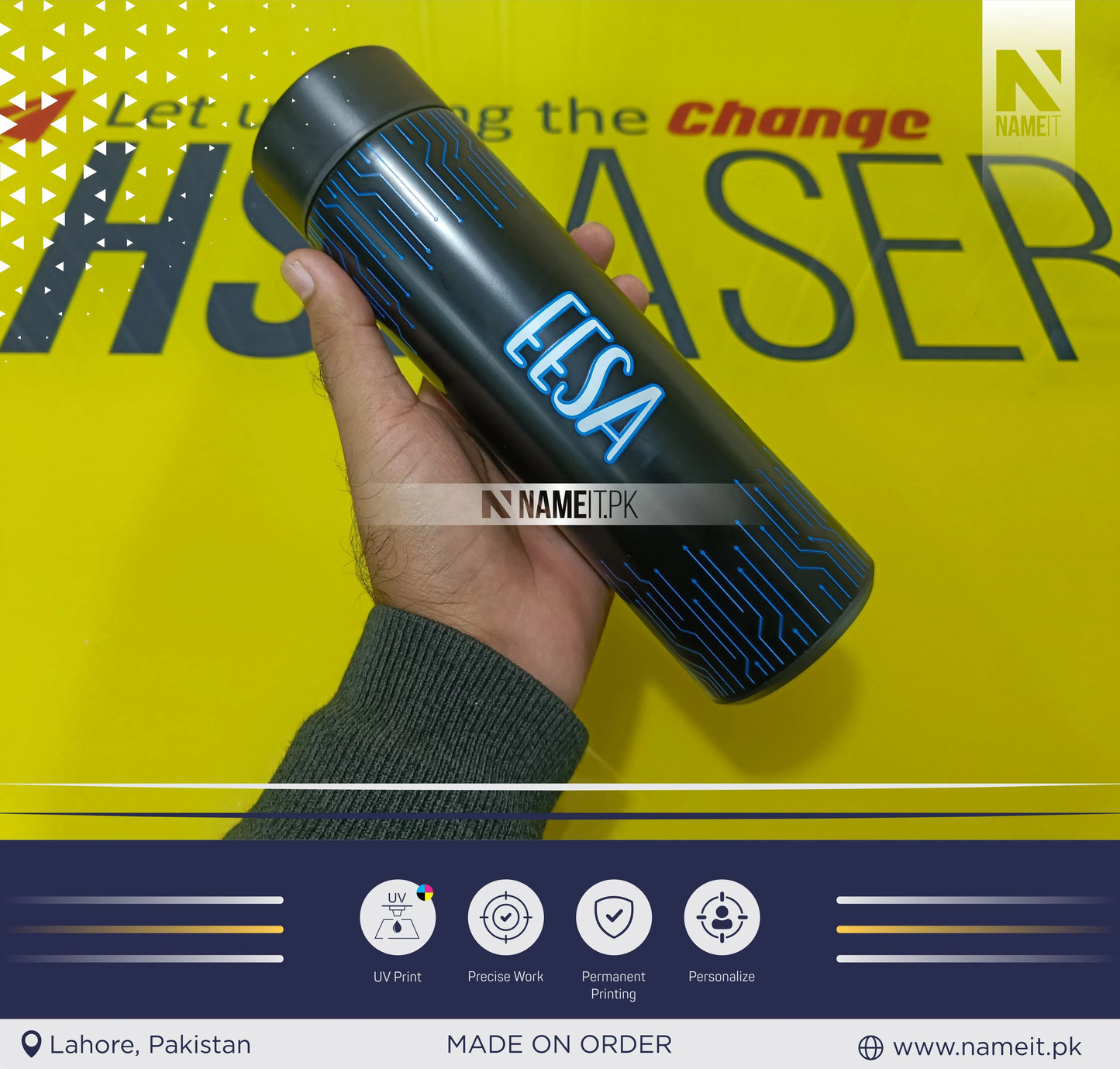 Personalized Digital Temperature Display Thermos with Name and Date, Temperature Water Bottle , Round Printed Water Bottle NAMEIT PAKISTAN