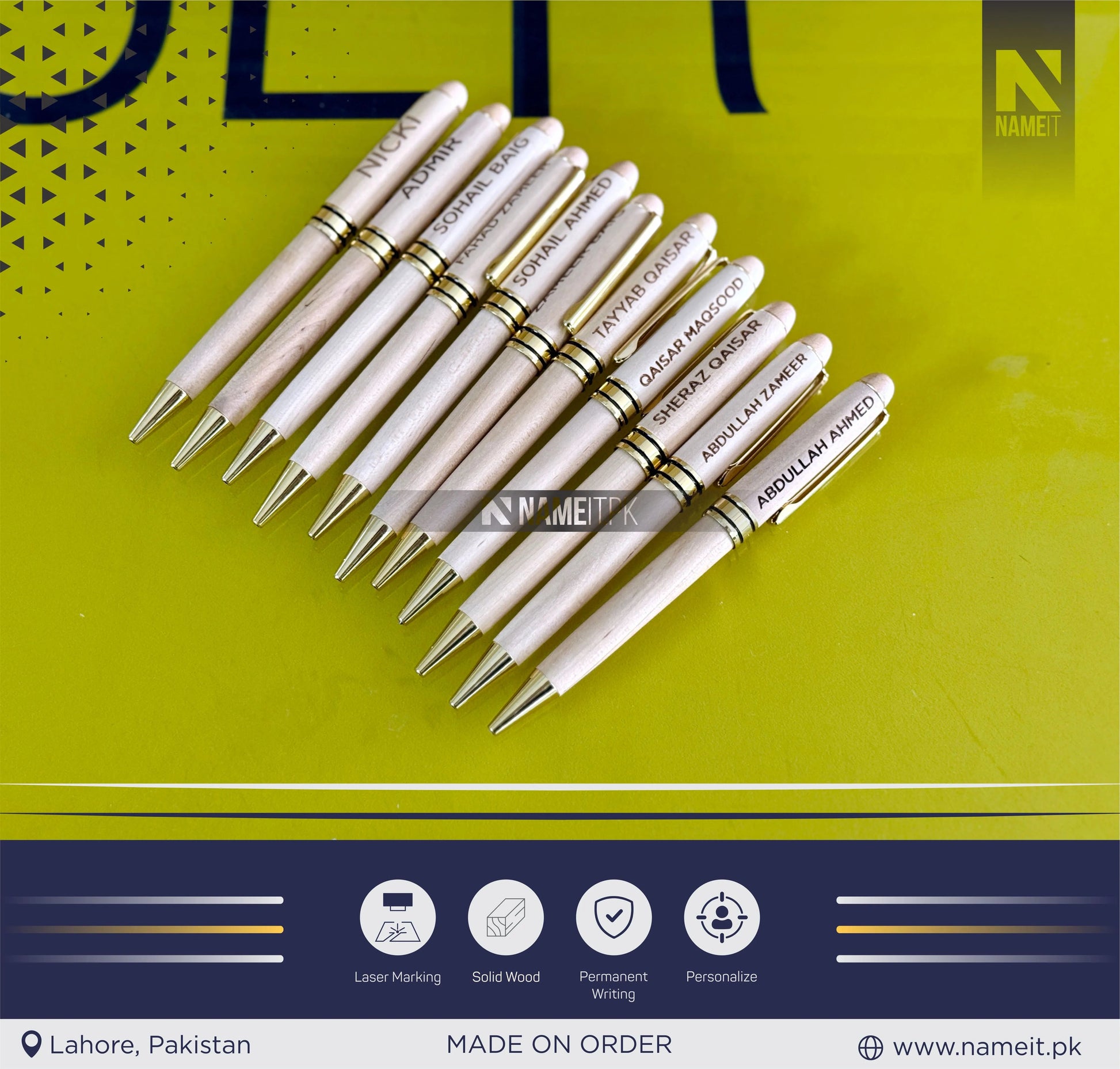 Personalized Wooden Pen, Ballpoint Pen, with your name,compnay logo NAMEIT PAKISTAN